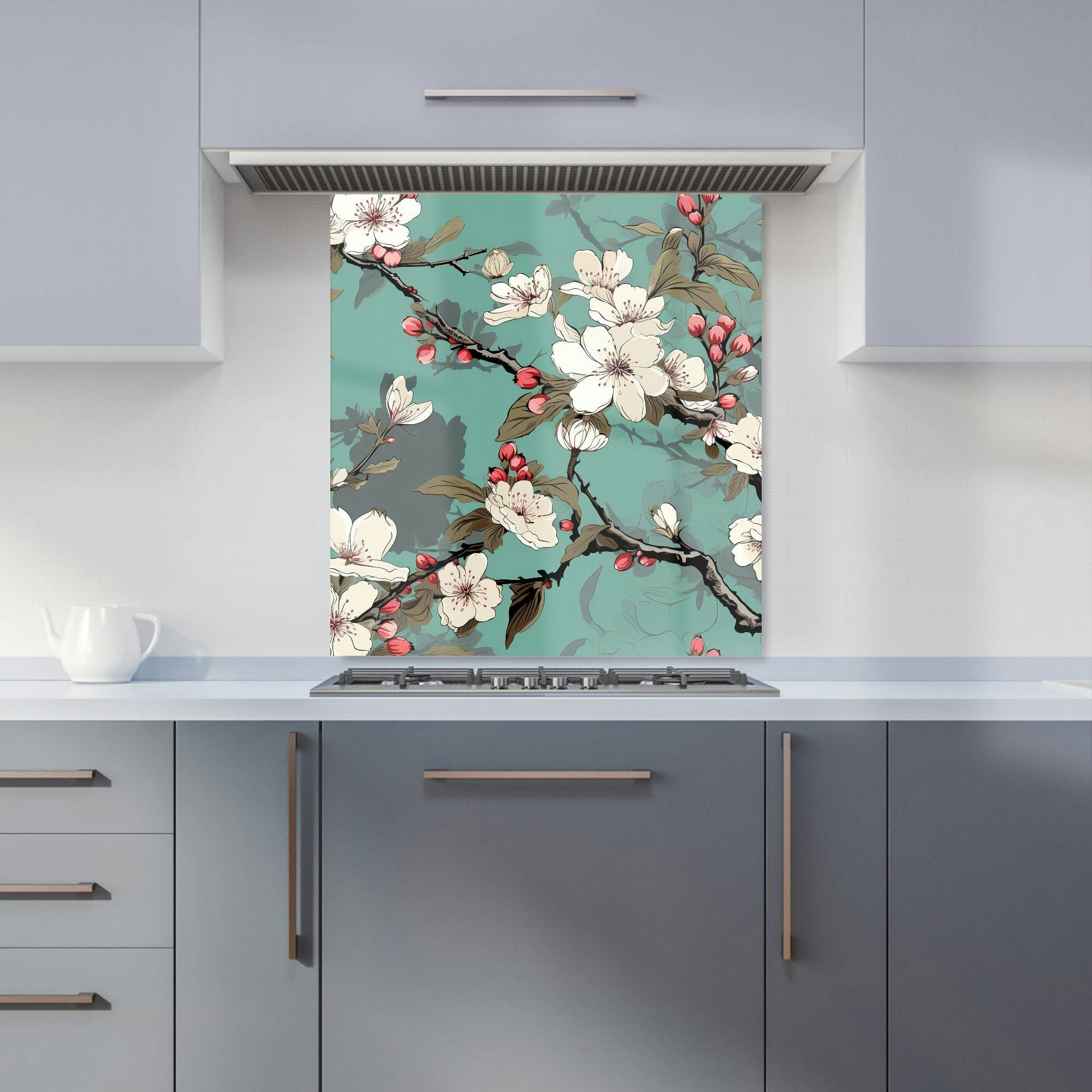 Warren Reed Pink - Designer Blossom Asian Design Kitchen Splashback - W700mm X H650mm
