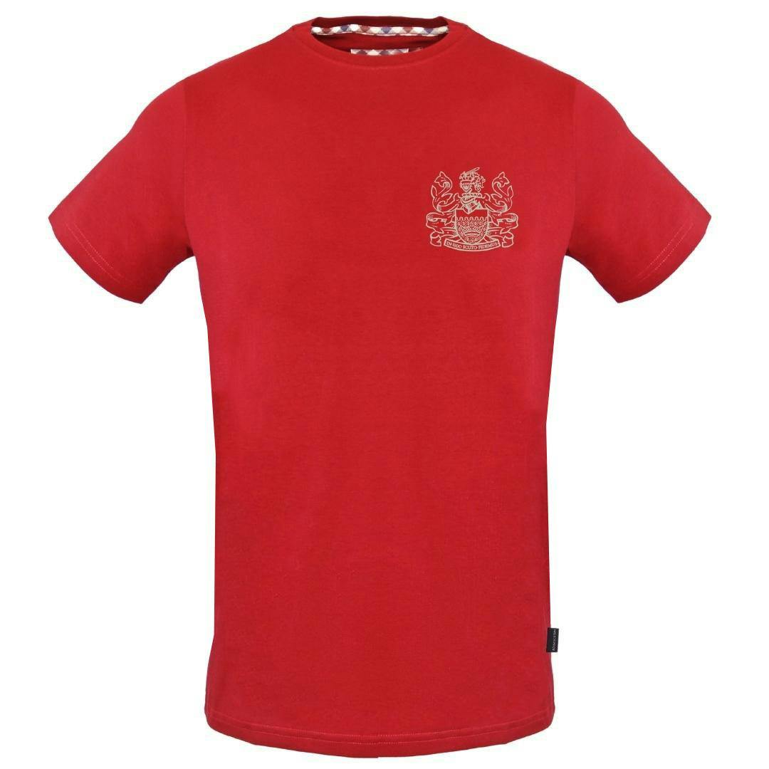 Aquascutum Men's Red Aldis Stitched Logo T-Shirt - S - 95% Cotton/5% Elastane
