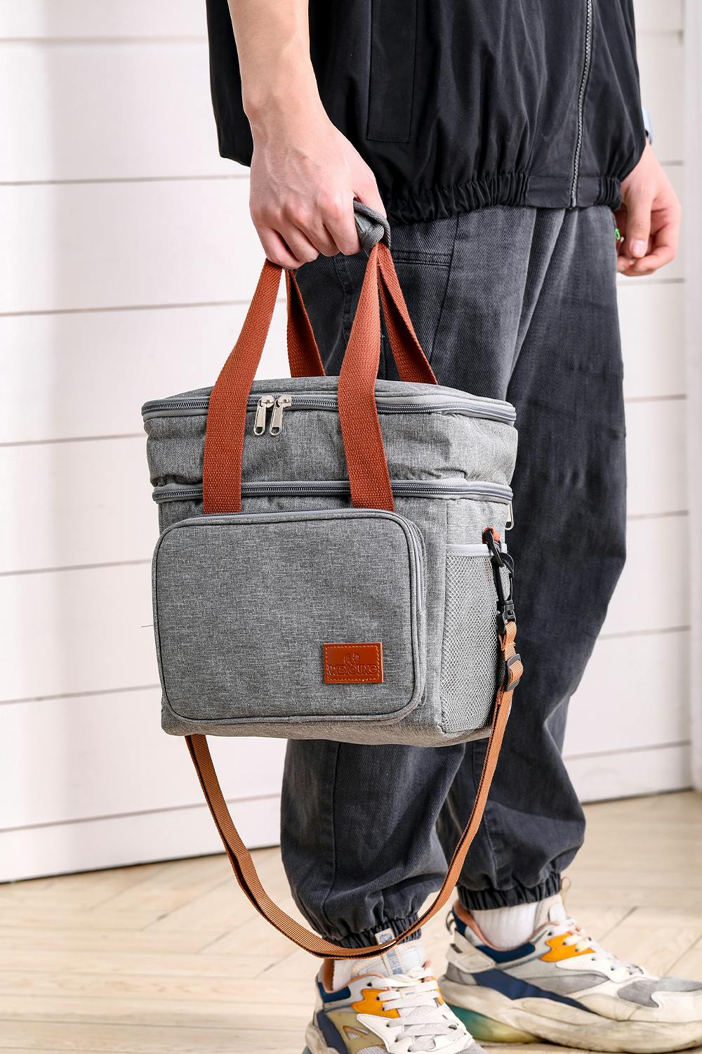 Rackhams Grey 2-Layer Leakproof Insulated Lunch Tote Bag Adjustable Shoulder Strap - One Size