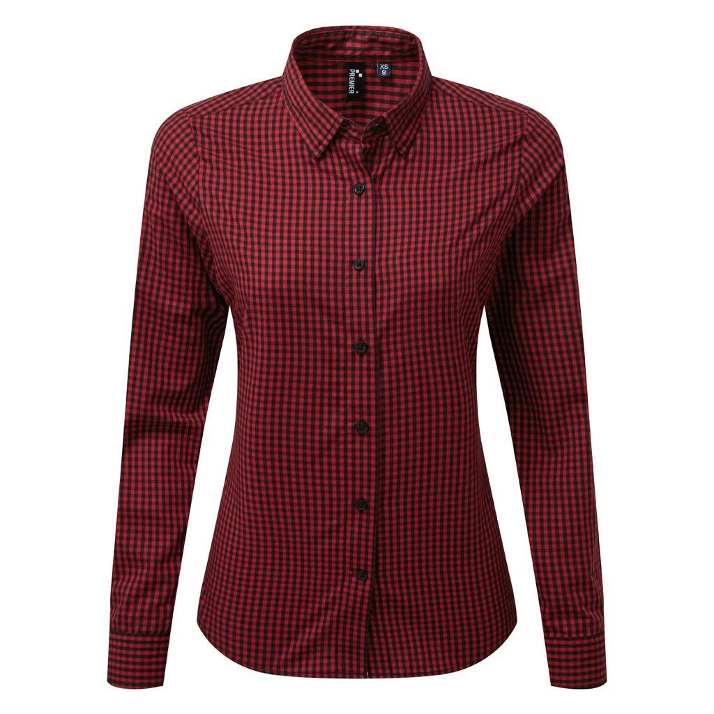 Premier Womens/Ladies Maxton Check Long Sleeve Shirt (Black/Red) - Size Medium - Image 3