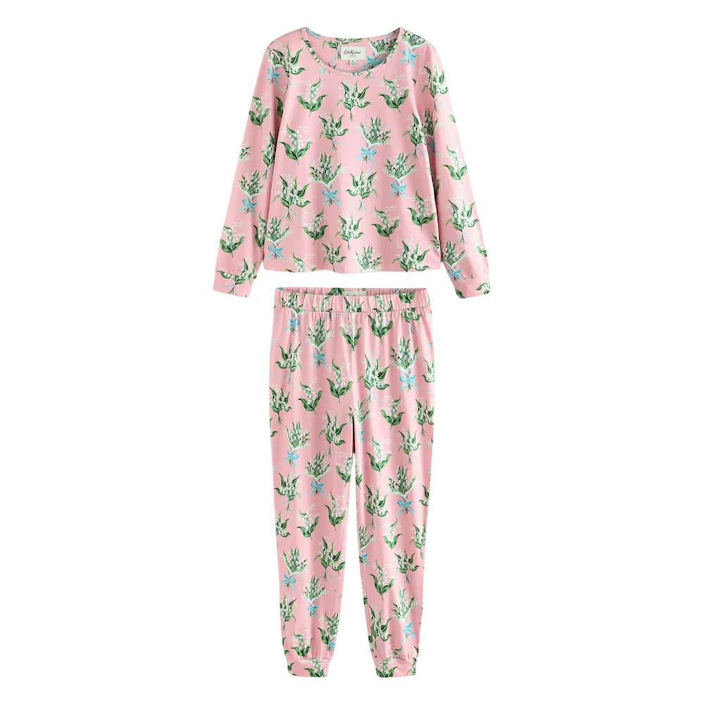 Cath Kidston Women's Pink / Lily-Of-The-Valley Cotton Long Pyjama Set - Xxl R - 100% Cotton