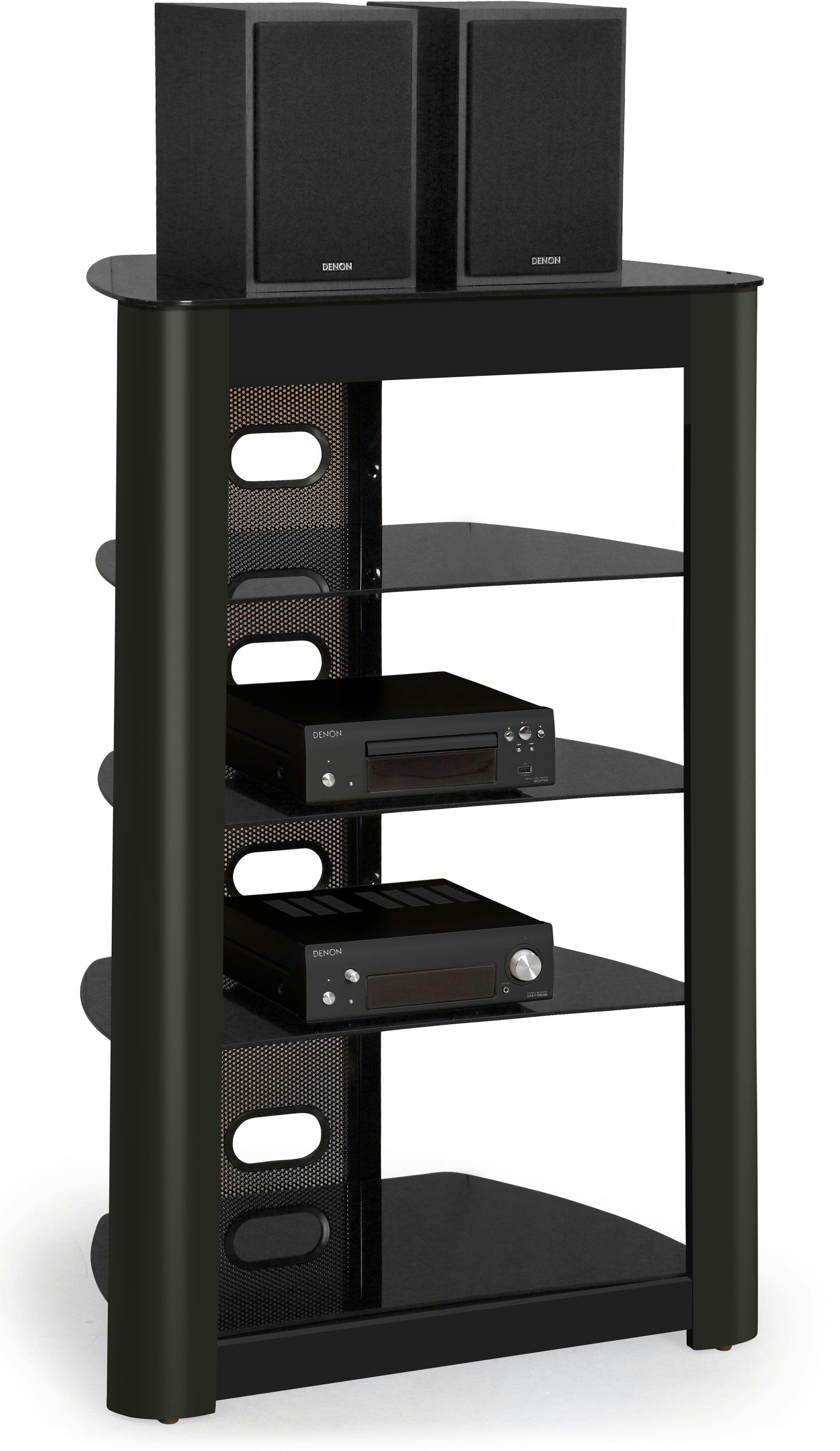 Homeology Black Zinnia 5-Tier Gloss Fascia With Glass Shelves Entertainment Media Audio Rack - 1 - Av Rack