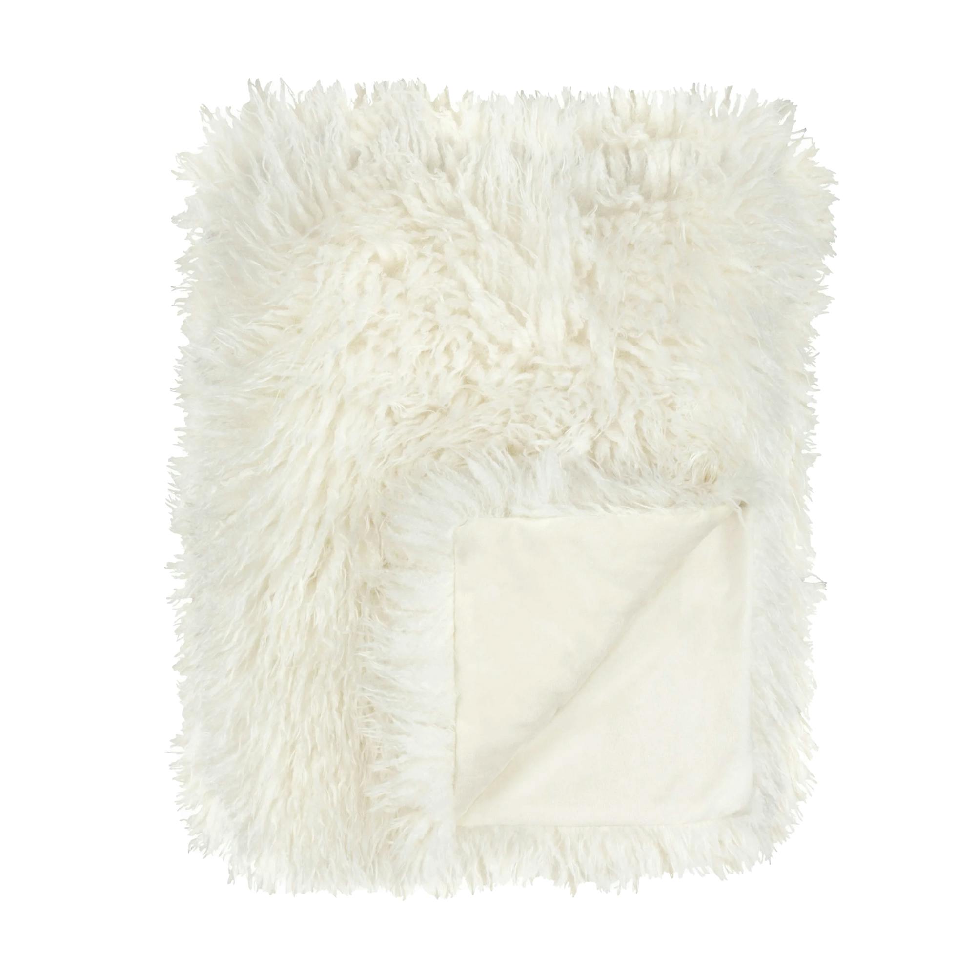 Rackhams Rowan Faux Fur Throw - Ecru - 130Cm X 175Cm - Ecru - 100% Polyester