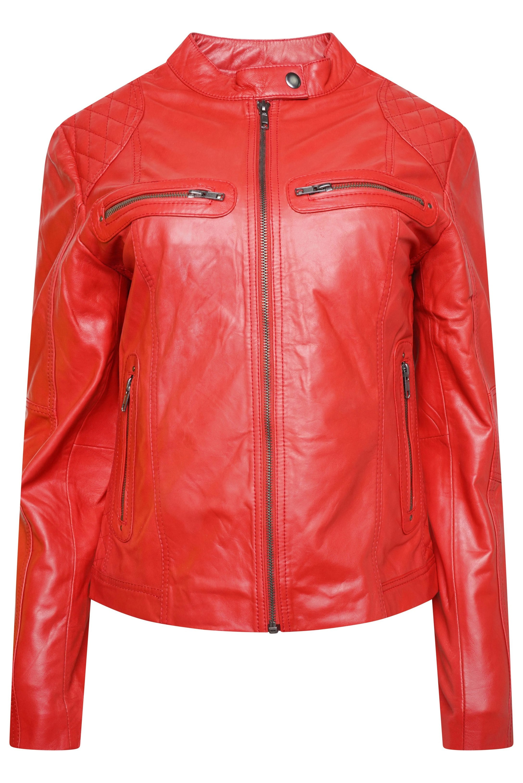 Pelle D’annata Women's Red Real Leather Biker Jacket - 16