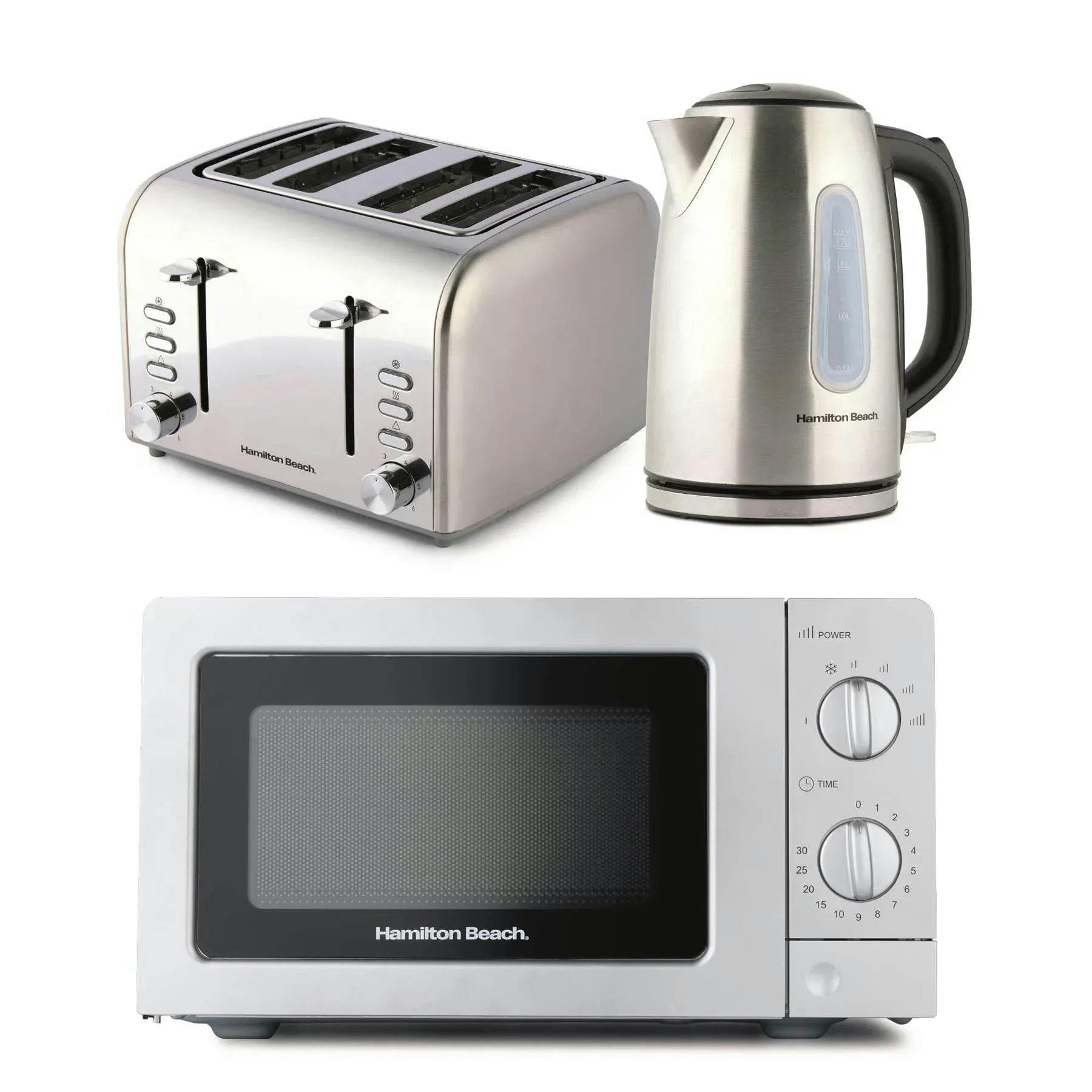 Hamilton Beach Rise Brushed Hbktmb Solo Microwave, Electric Kettle & 4-Slice Toaster Bundle - Silver, Silver/Grey - Image 4