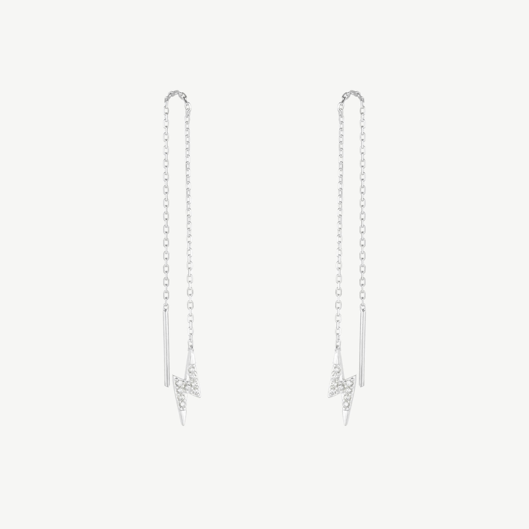 Spero London Silver Lightning Bolt Sterling Chain Drop Earring - Pair