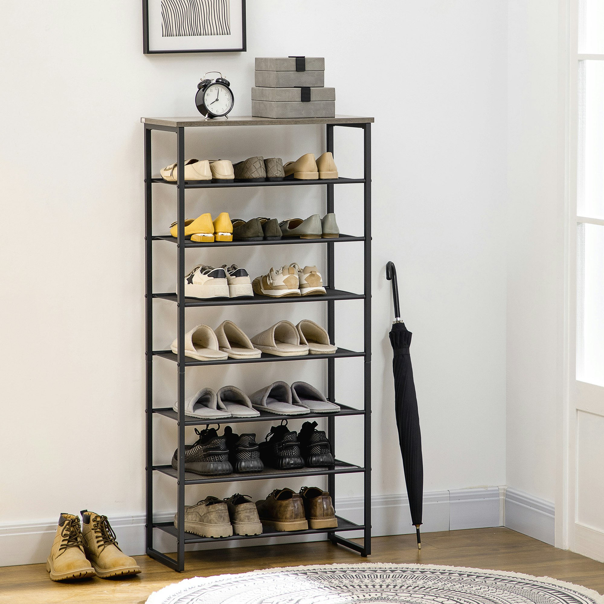 Bobobiy Grey/Black 8-Tier Shoe Rack, Shoe Storage Organizer With Mesh Shelves, Free Standing Shoe Shelf Stand For 21-24 Pairs Of Shoes, - Image 3