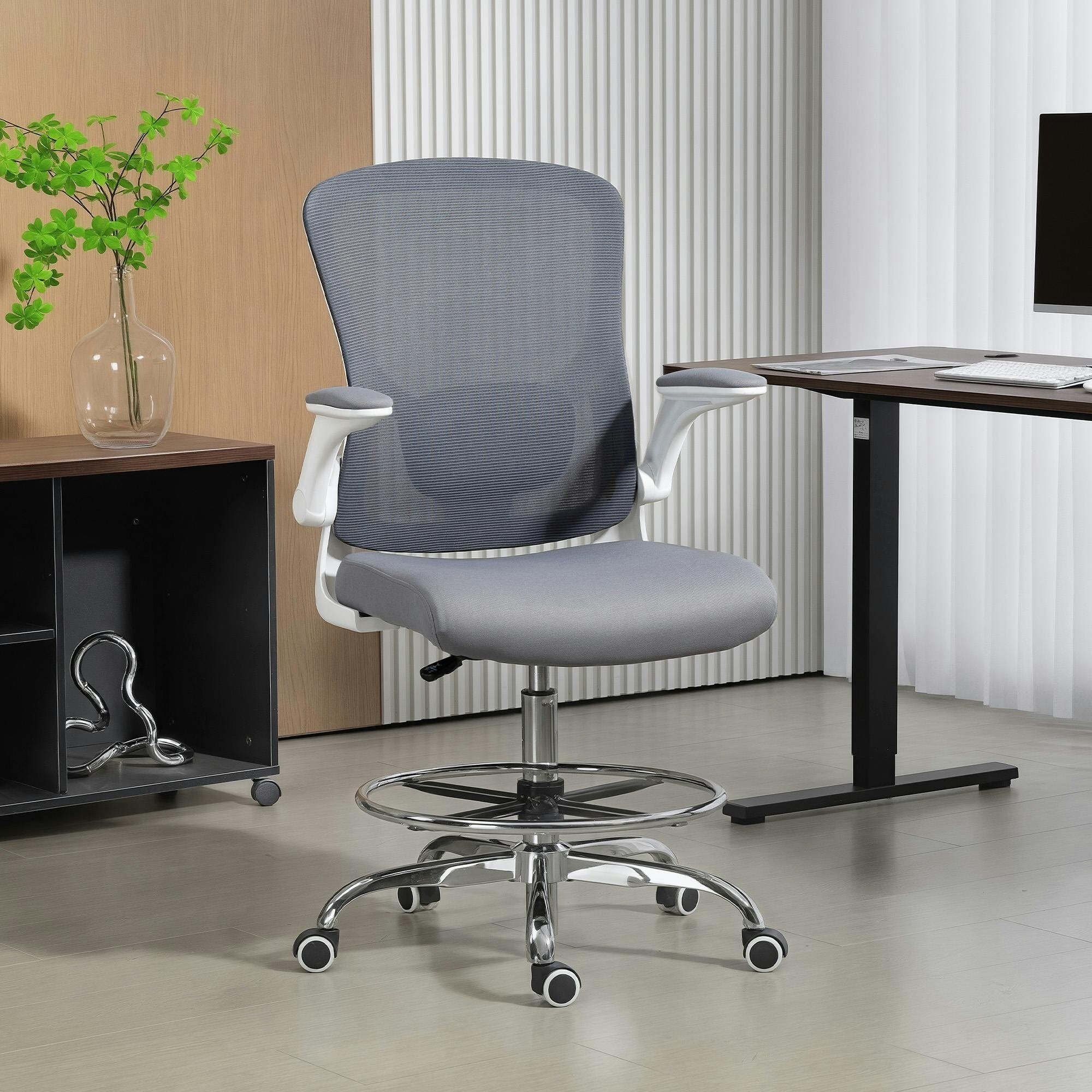 HOMCOM Ergonomic Office Chair - Charcoal Grey - Adjustable Height Task Stool - Image 2