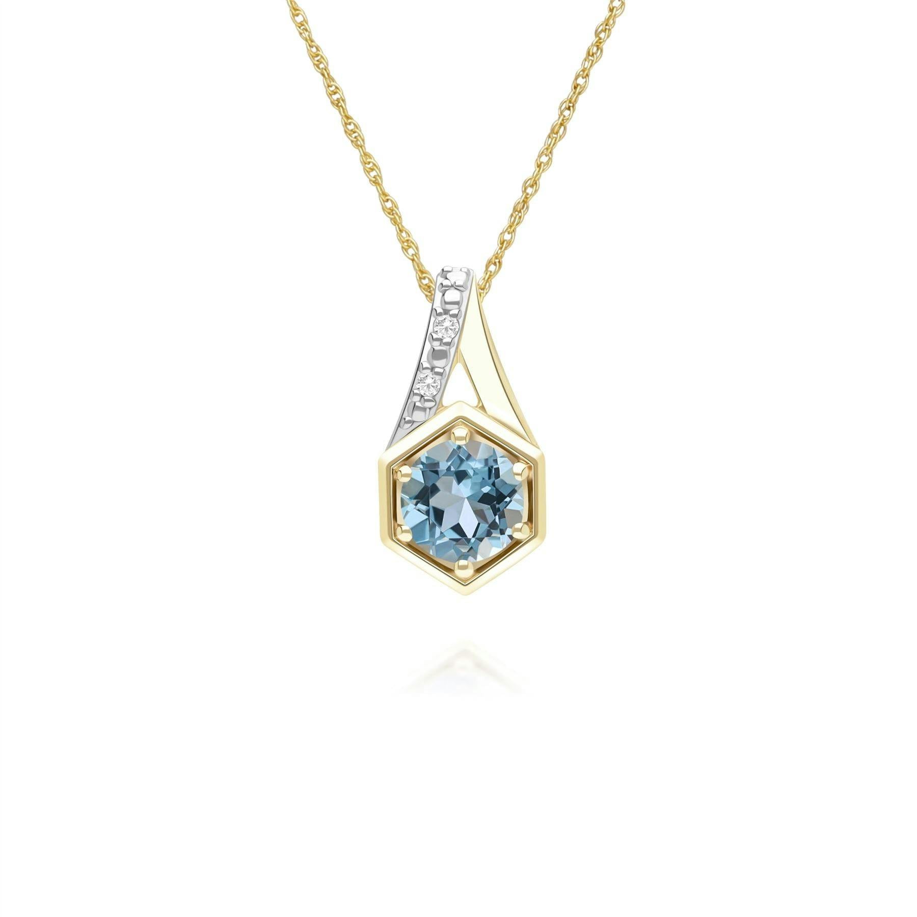 Gemondo Yellow/Gold Geometric Hexagon With Prong Set Round Topaz And Diamond Pendant Necklace In 9Ct