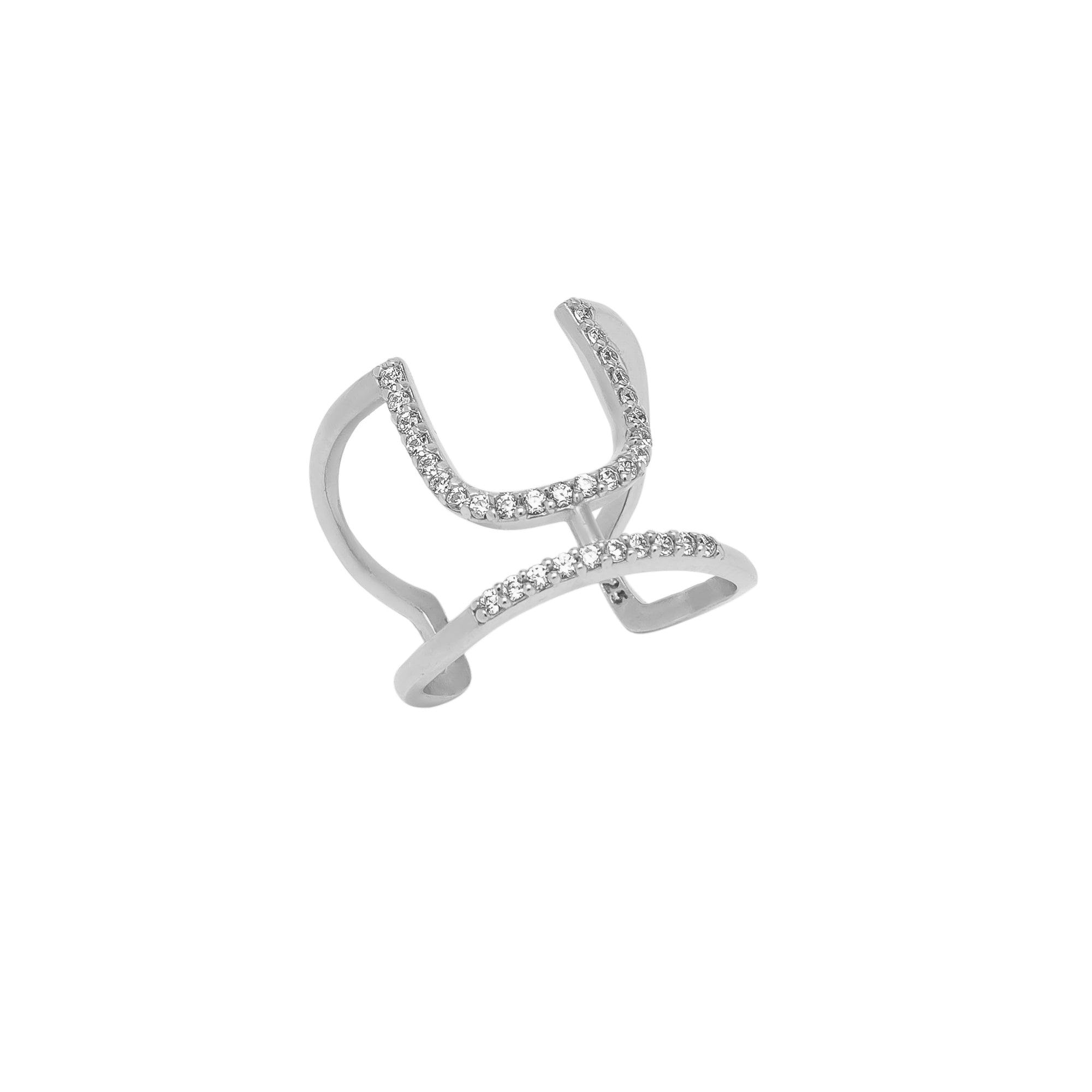 Spero London Silver Sterling Open Cuff Pave Ring