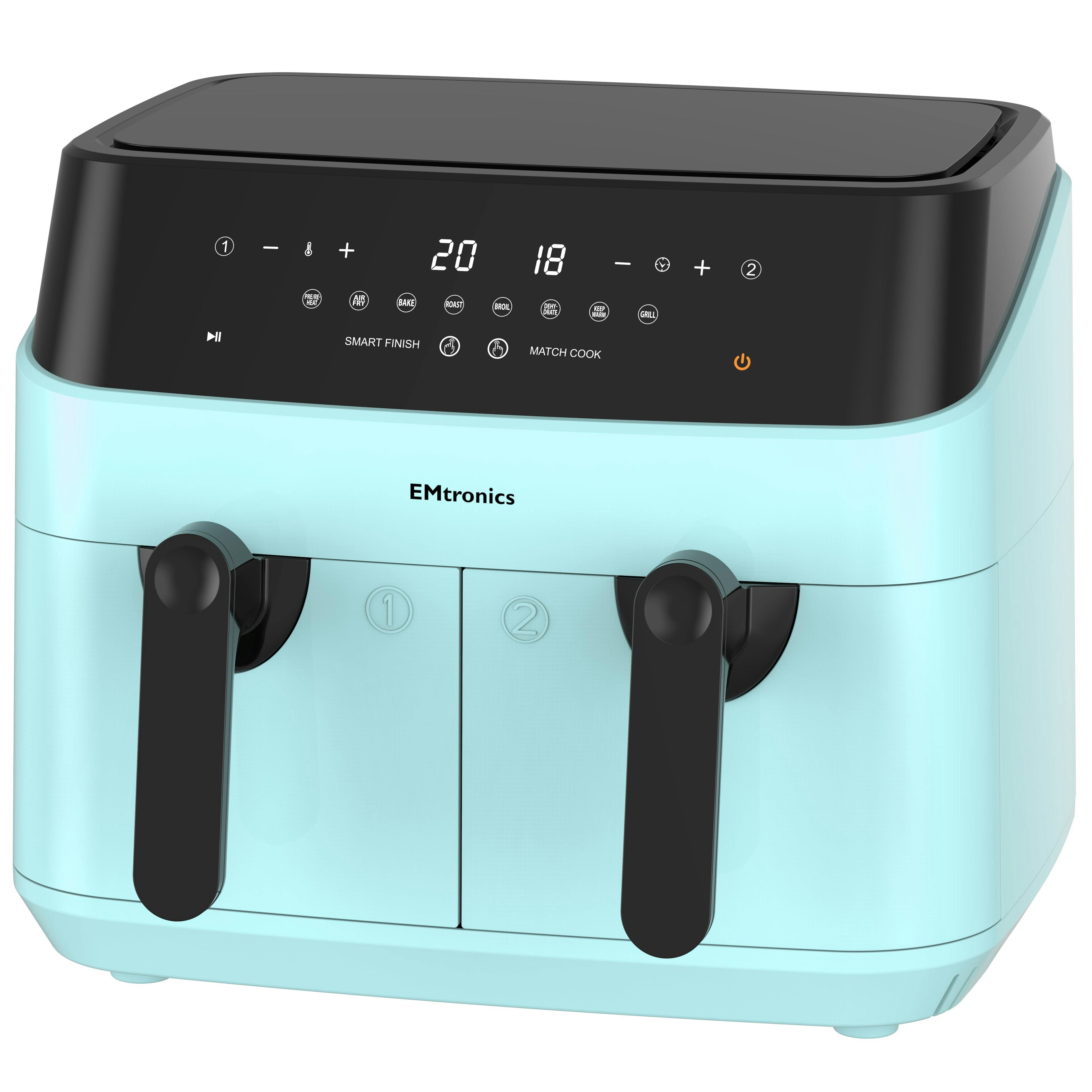 Emtronics Double Basket Air Fryer 9 Litre With 99 Minute Timer - Aqua