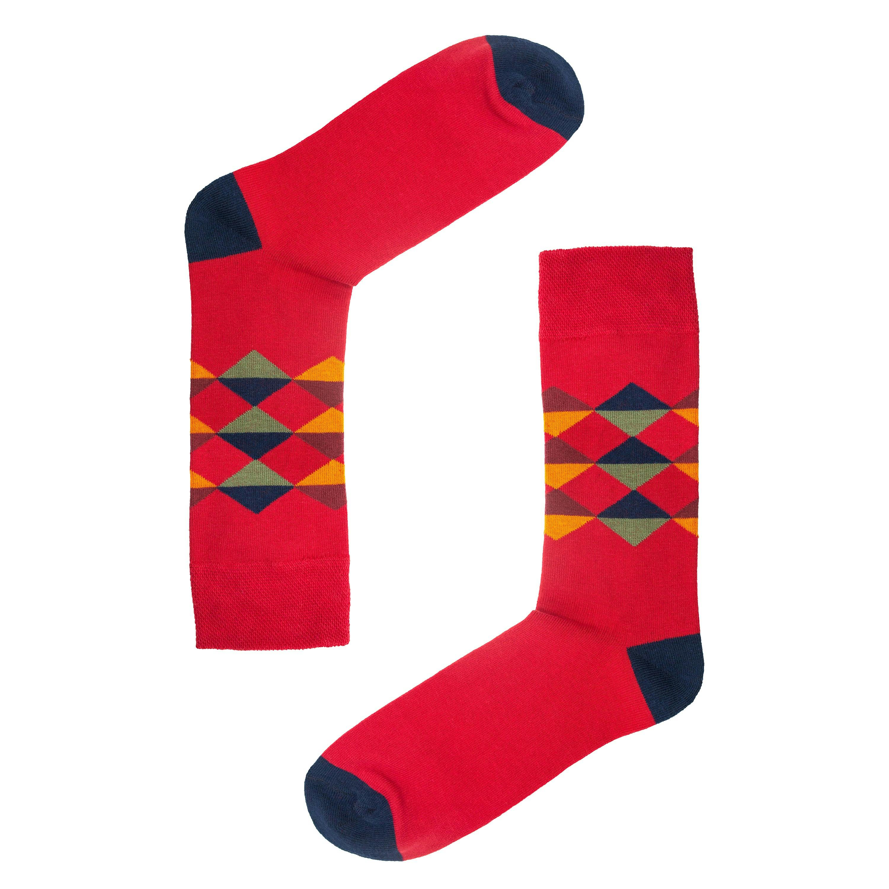Jemsox Men's Red Multi Diamond Pattern Organic Cotton Socks | Comfort Welt Top - Large / Eur 43-46 / Uk 9-12