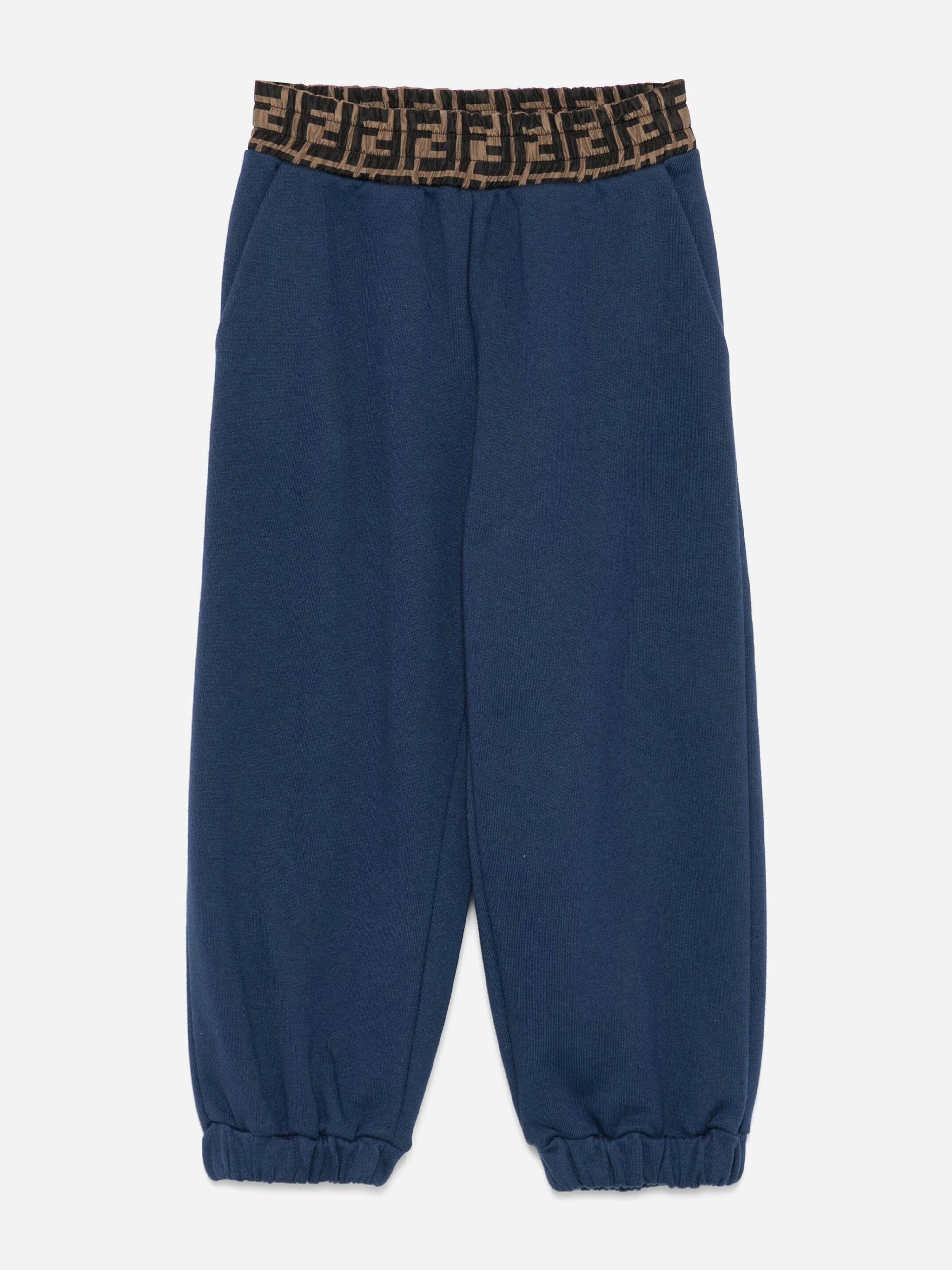 Fendi Kids Boys Blue Ff Logo Joggers In Navy - 5 Yrs