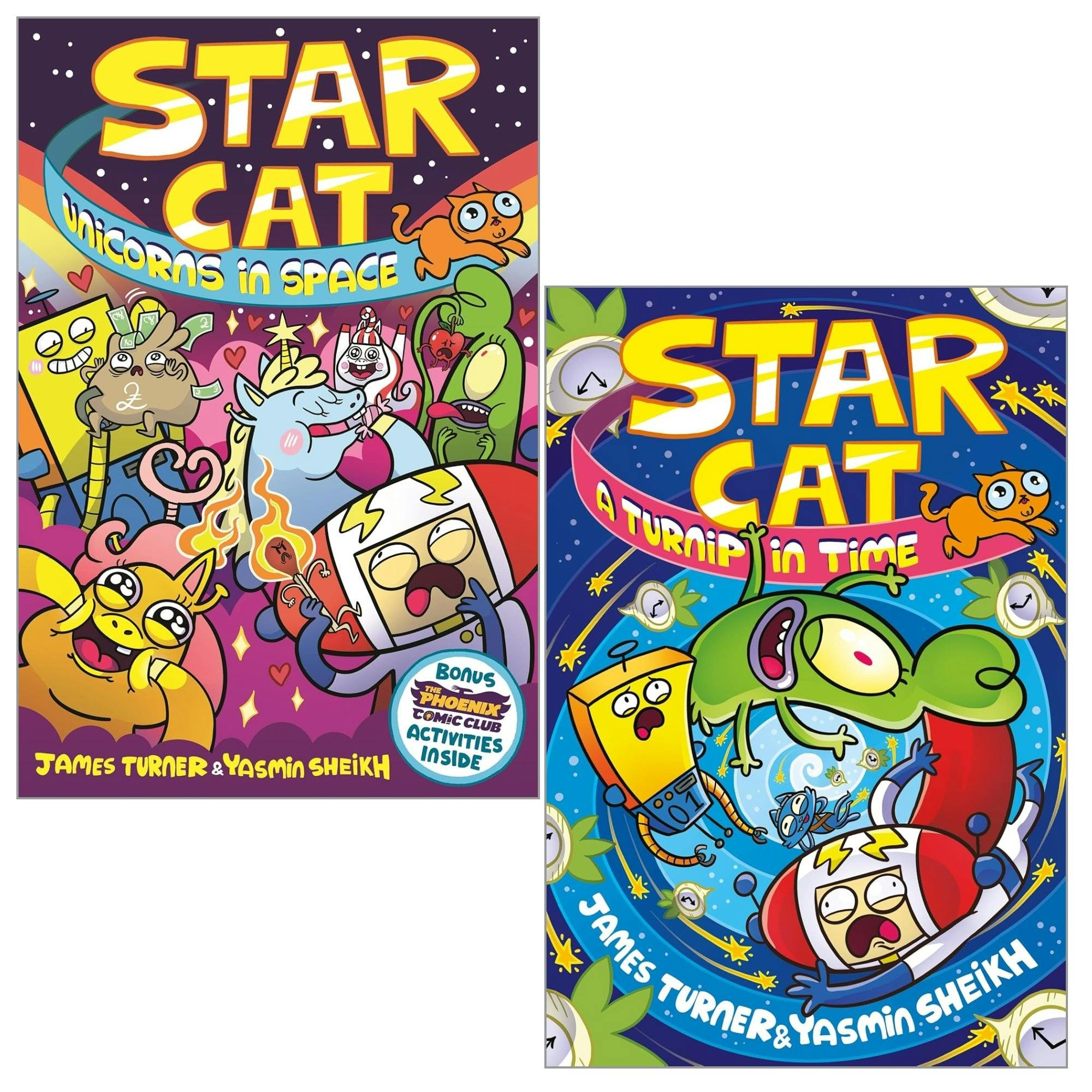 Various Publishers Star Cat Series 2 Books Collection Set By James Turner (A Turnip In Time!, Unicorns In Space!)