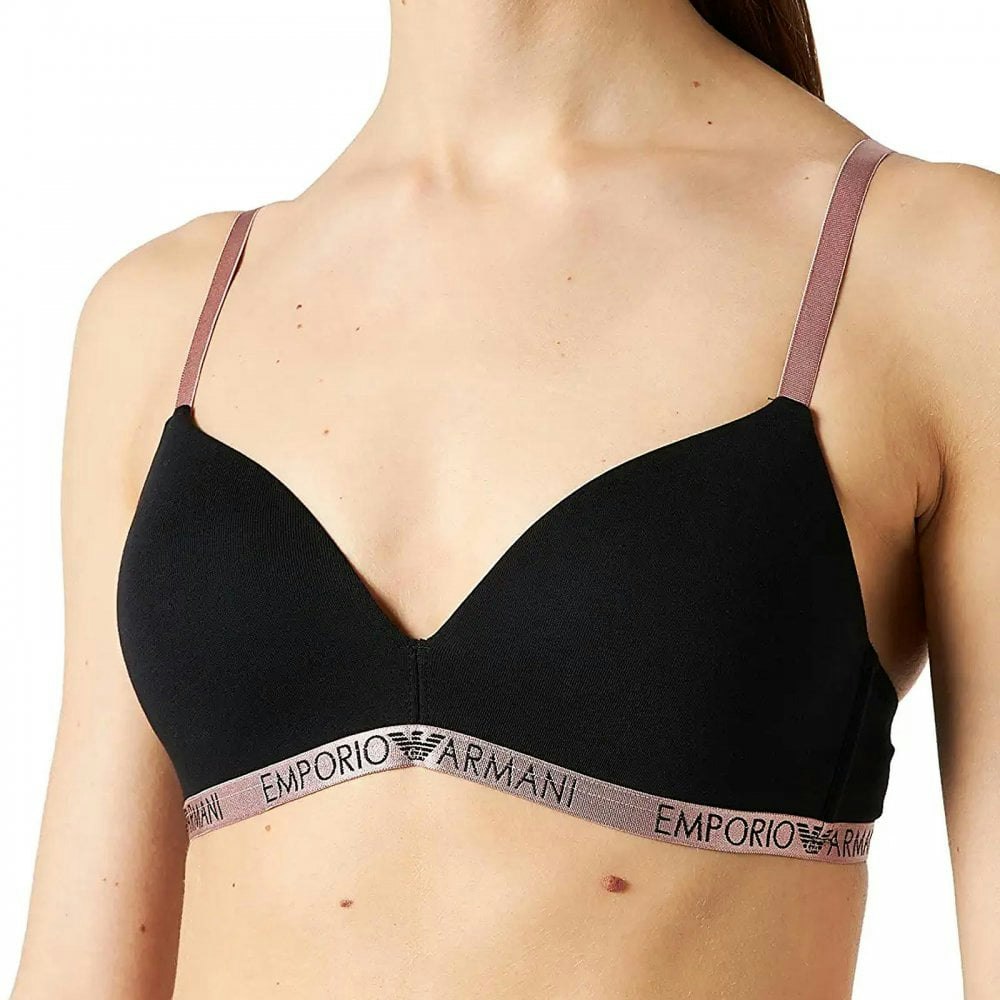 Emporio Armani Black Basic Cotton Padded Triangle Bra, - M