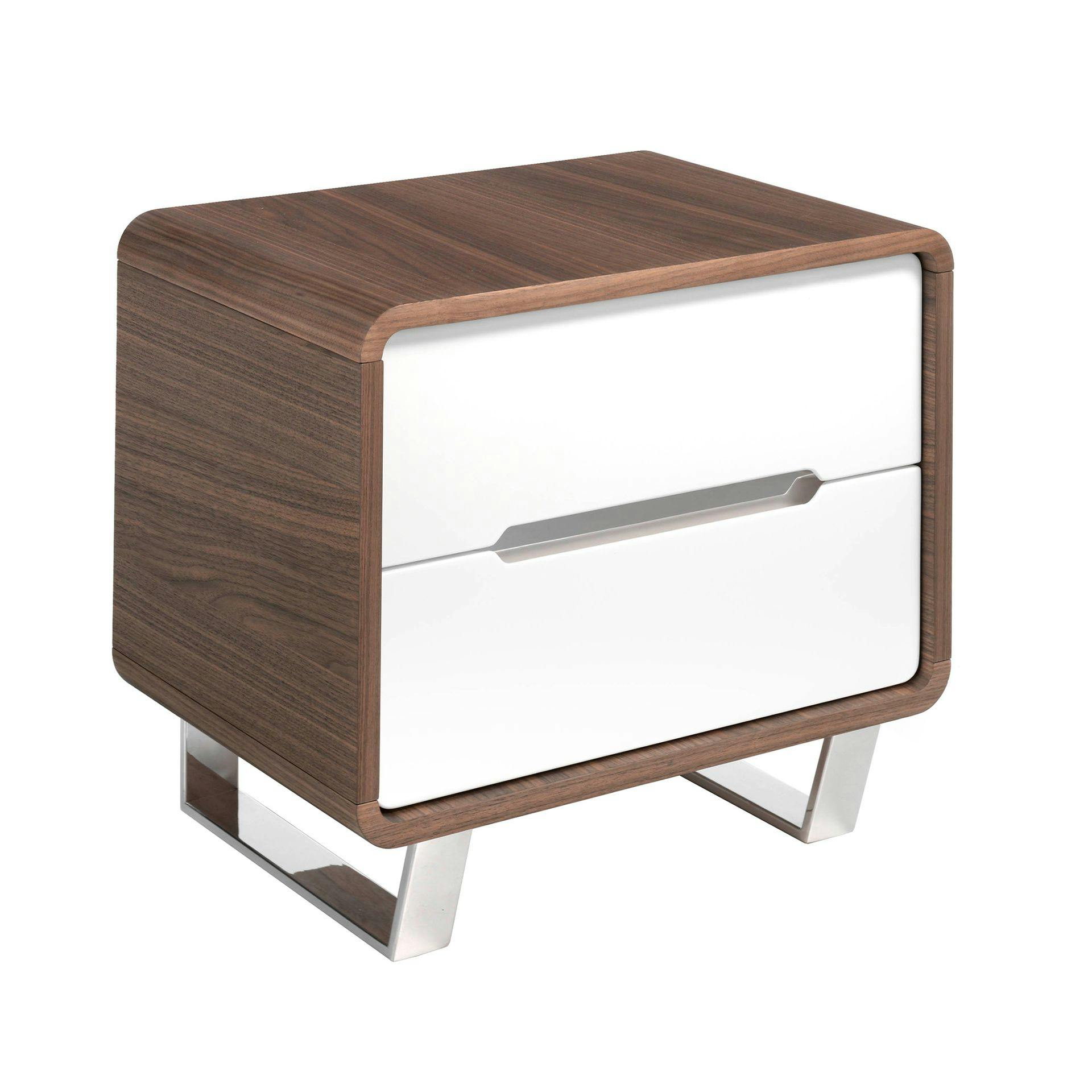 Rackhams White Bedside Table Wood, Walnut And Chrome Plated Steel 7107