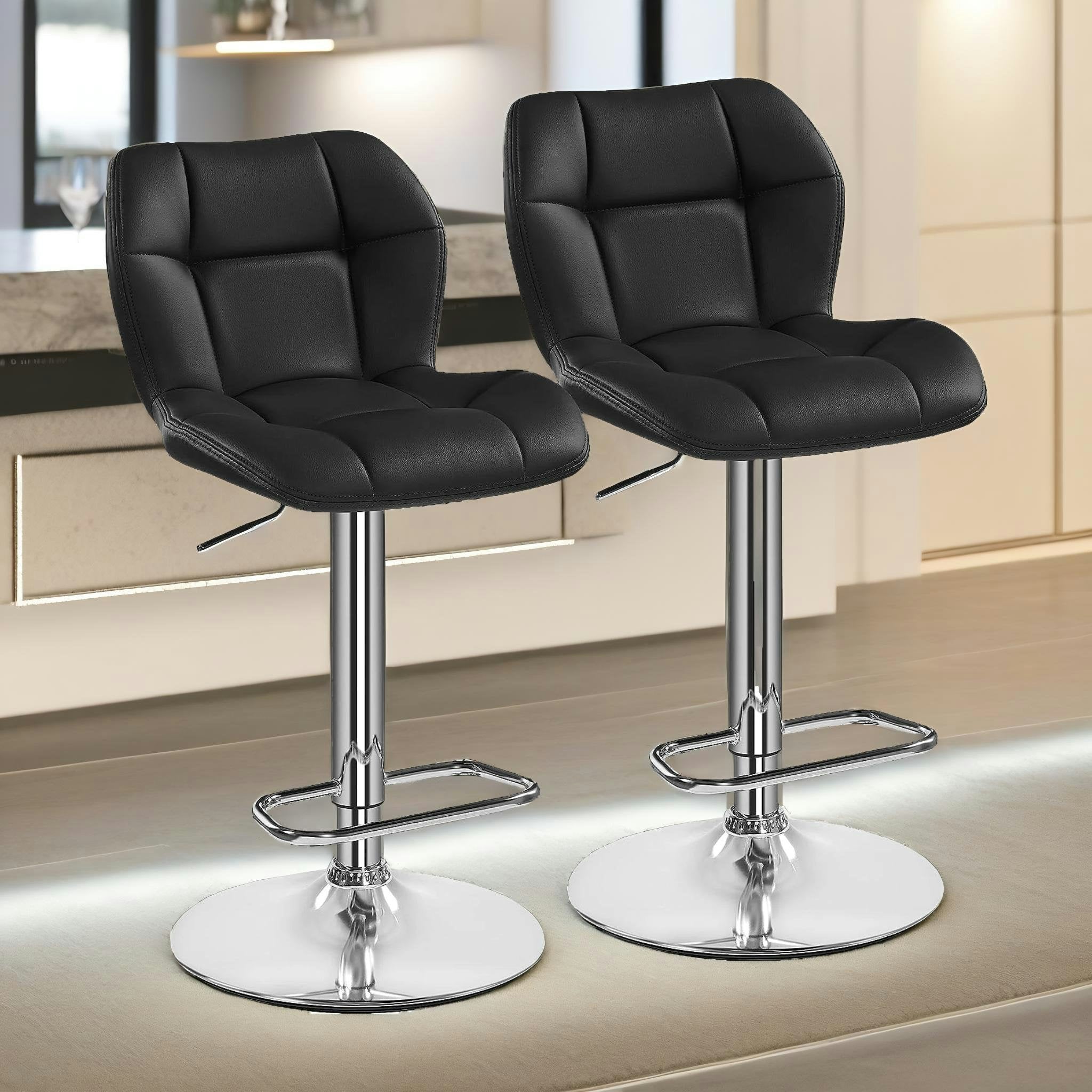 Rackhams Black Set Of 2 Height Adjustable 360 Swivel Bar Stools With Backrest