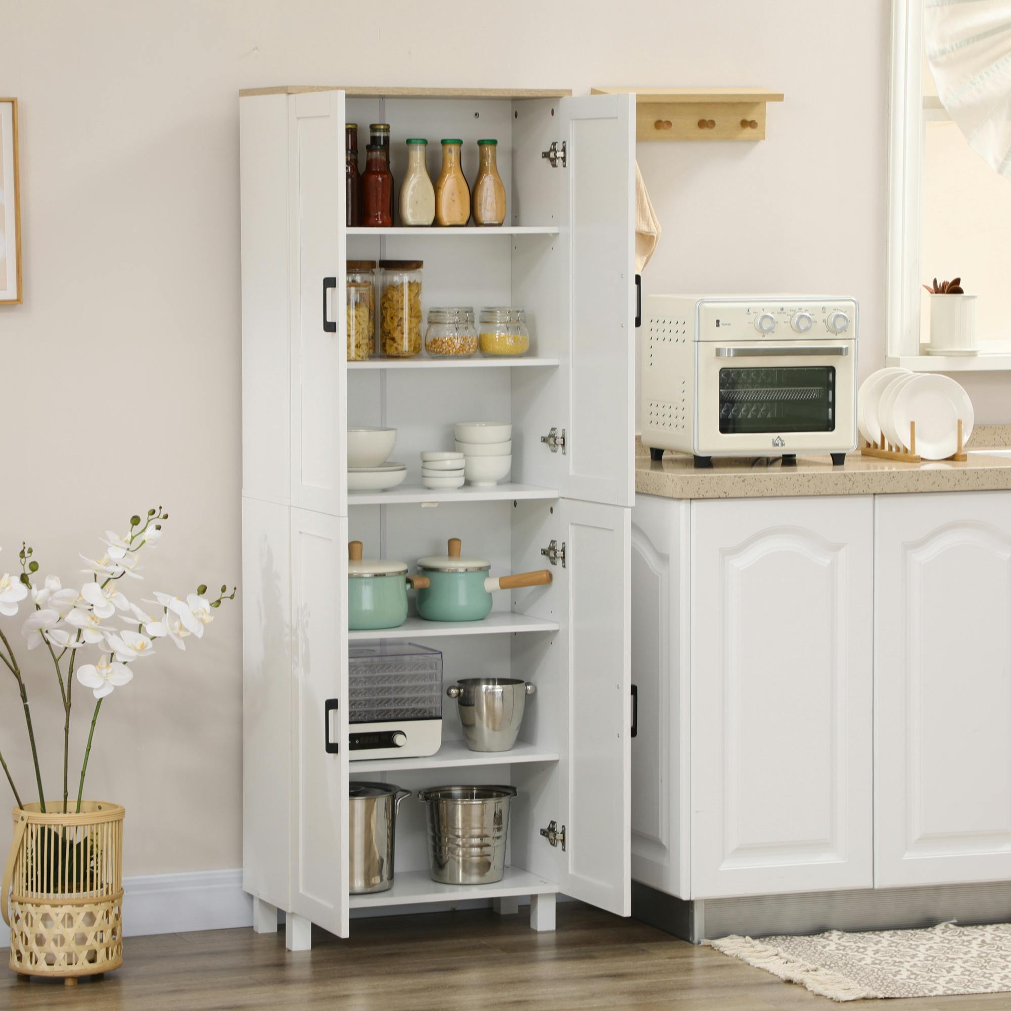 Homcom White Modern Kitchen Cupboard Storage Cabinet With 4 Shelves,