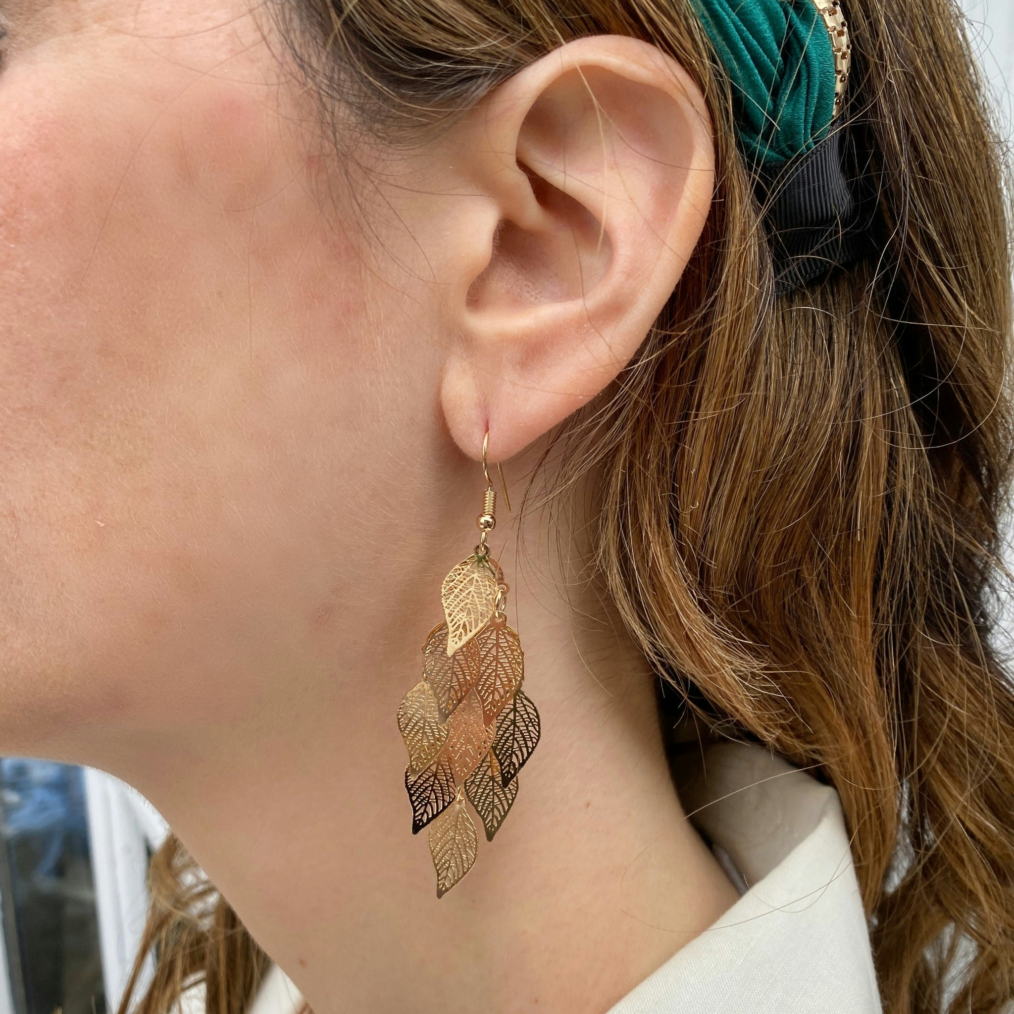 Queenmee Accessories Gold Dangly Earrings Boho Earrings Leaf