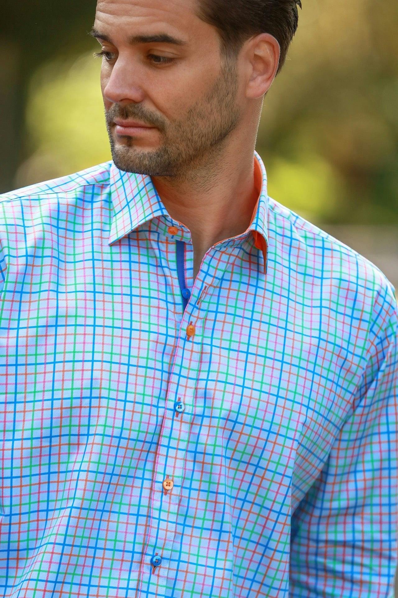 Claudio Lugli Sky Blue Sky Multi Check Print Shirt - Sky - Xxl