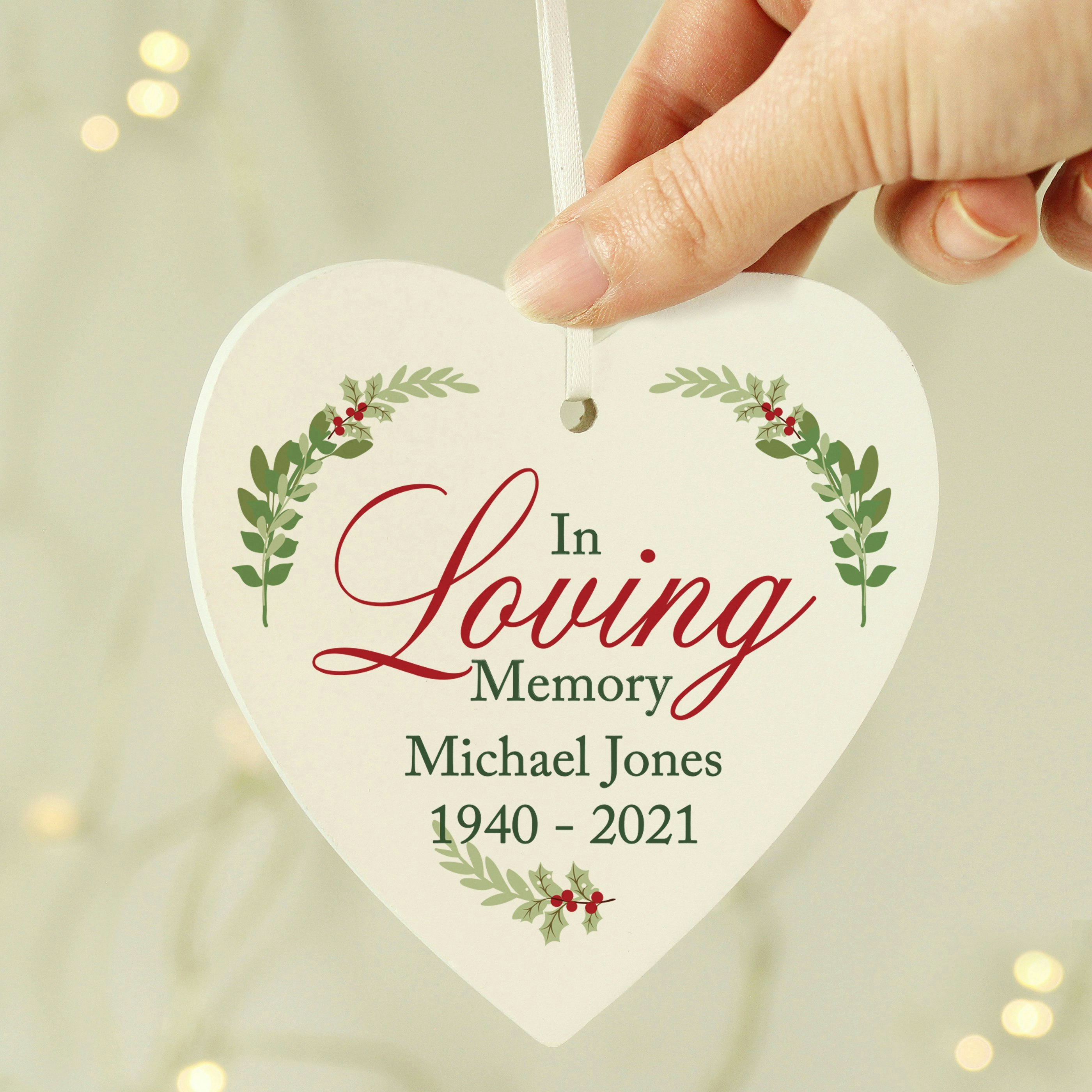 Rackhams Personalised In Loving Memory Wooden Heart Decoration