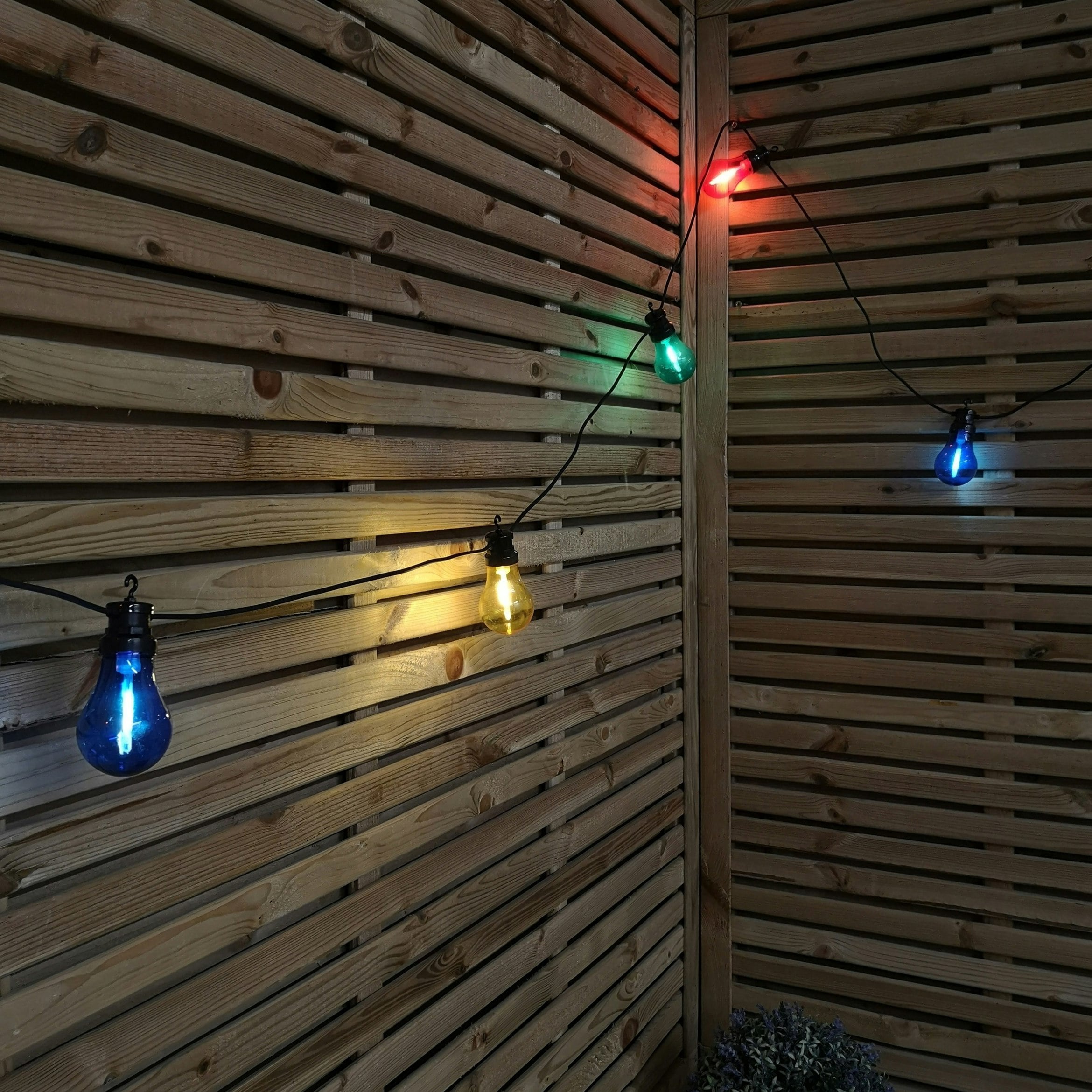 Rackhams Black/Light 4.5M Set Of 10 Connectable Festoon Bulb Lights In Multi-Coloured With Timer Function