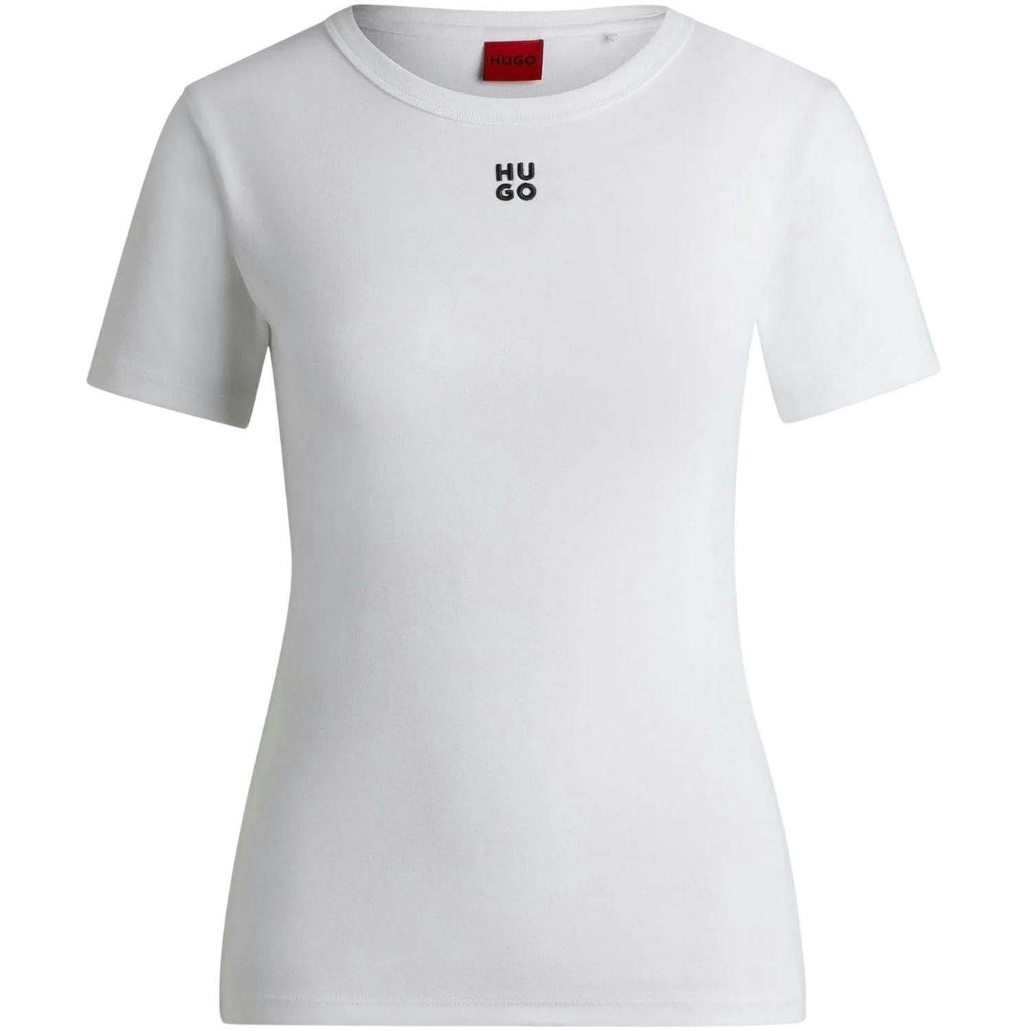 Hugo Women's White Embroidered Logo Regular T-Shirt - Xl - 66% Cotton/29% Recycled Polyester/5% Elastane