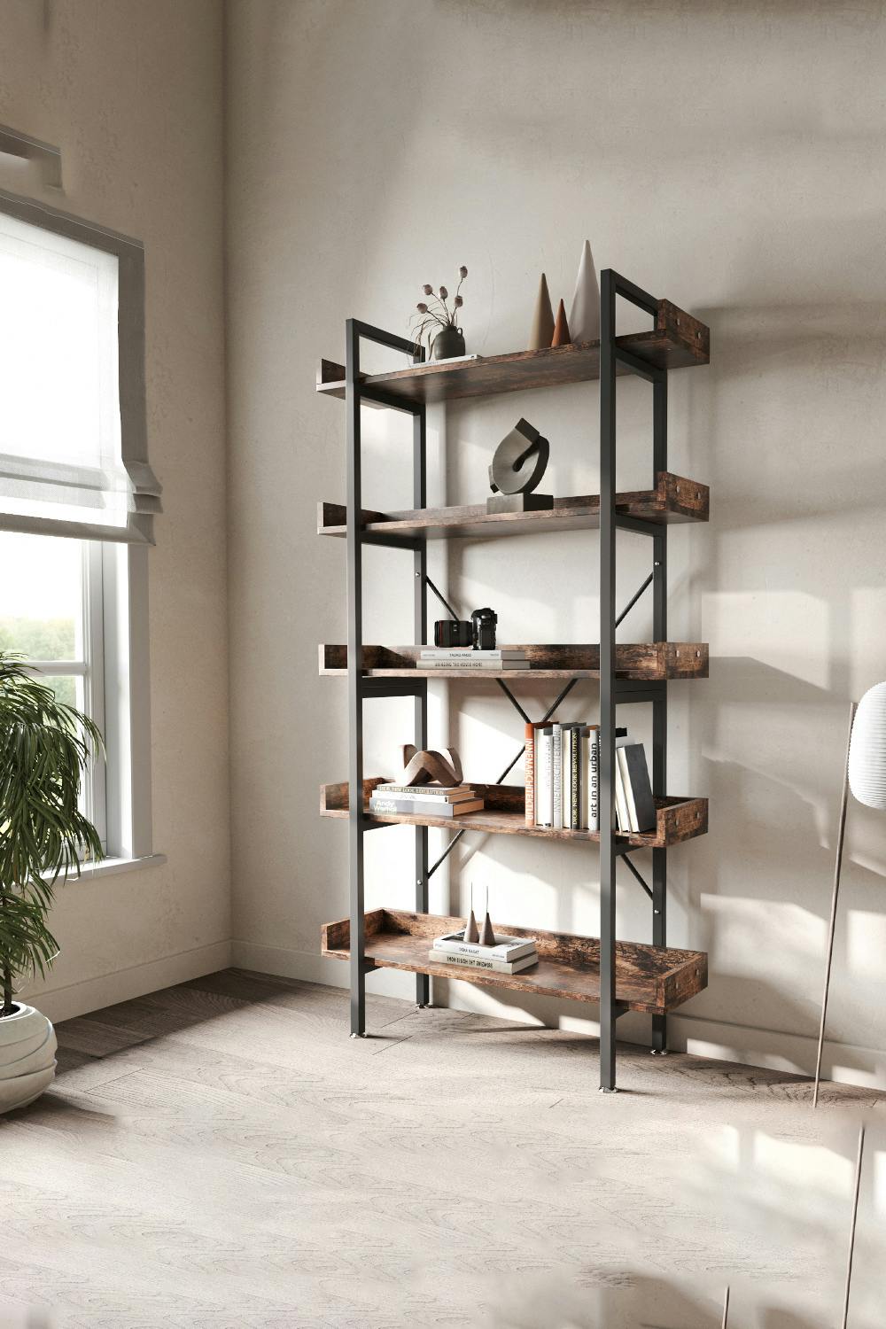 Rackhams Brown 5 Tier Industrial Shelving Unit Bookcase