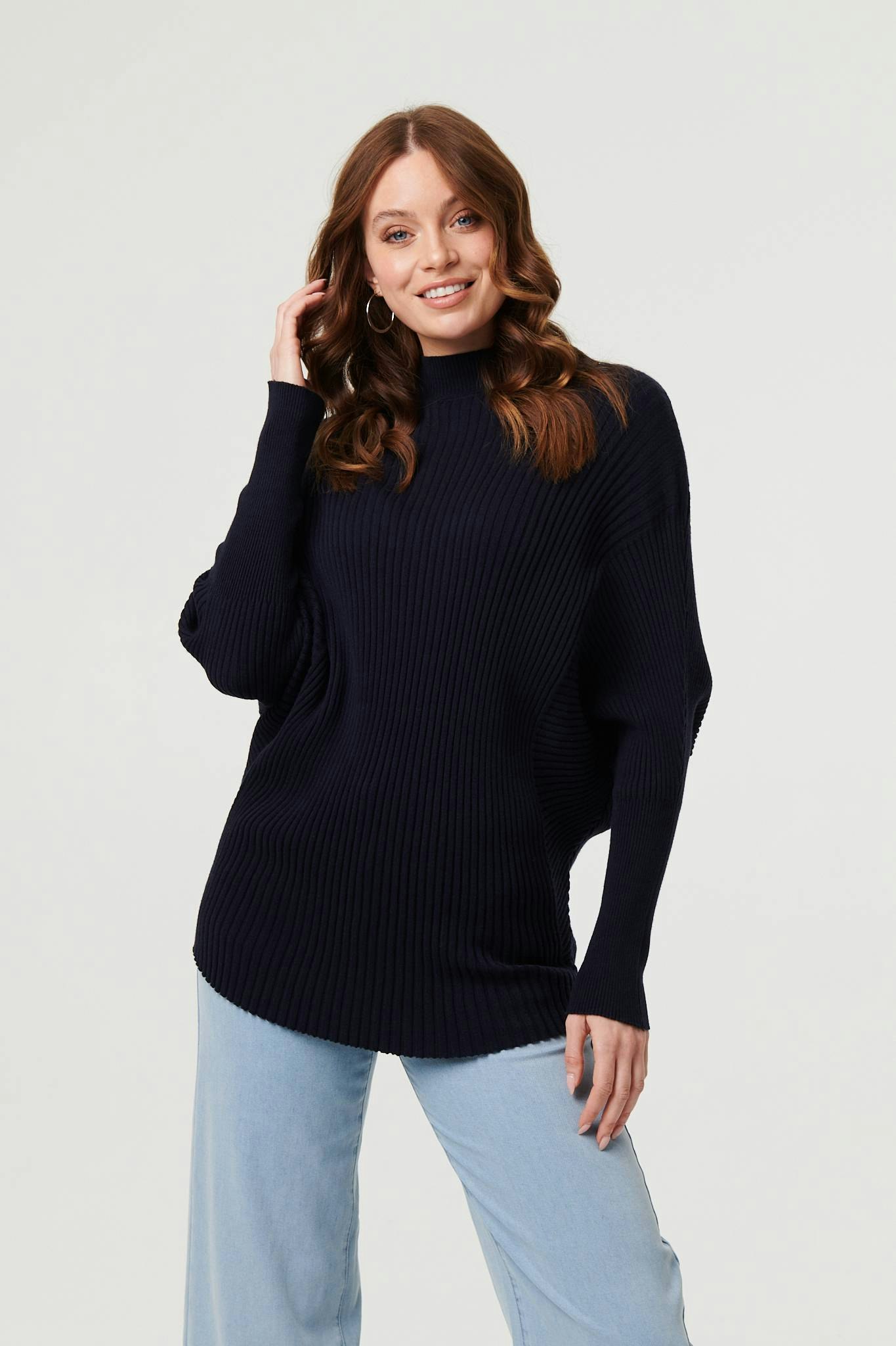 Izabel London Striped Texture Batwing Sleeve Jumper - M/L - Navy