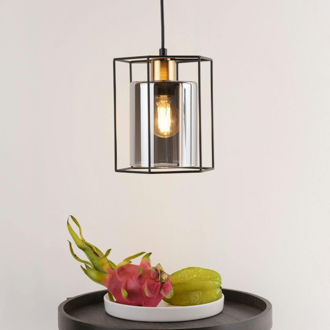 Rackhams Light/Black Sabrina 1 And Smoked Glass Pendant Ceiling