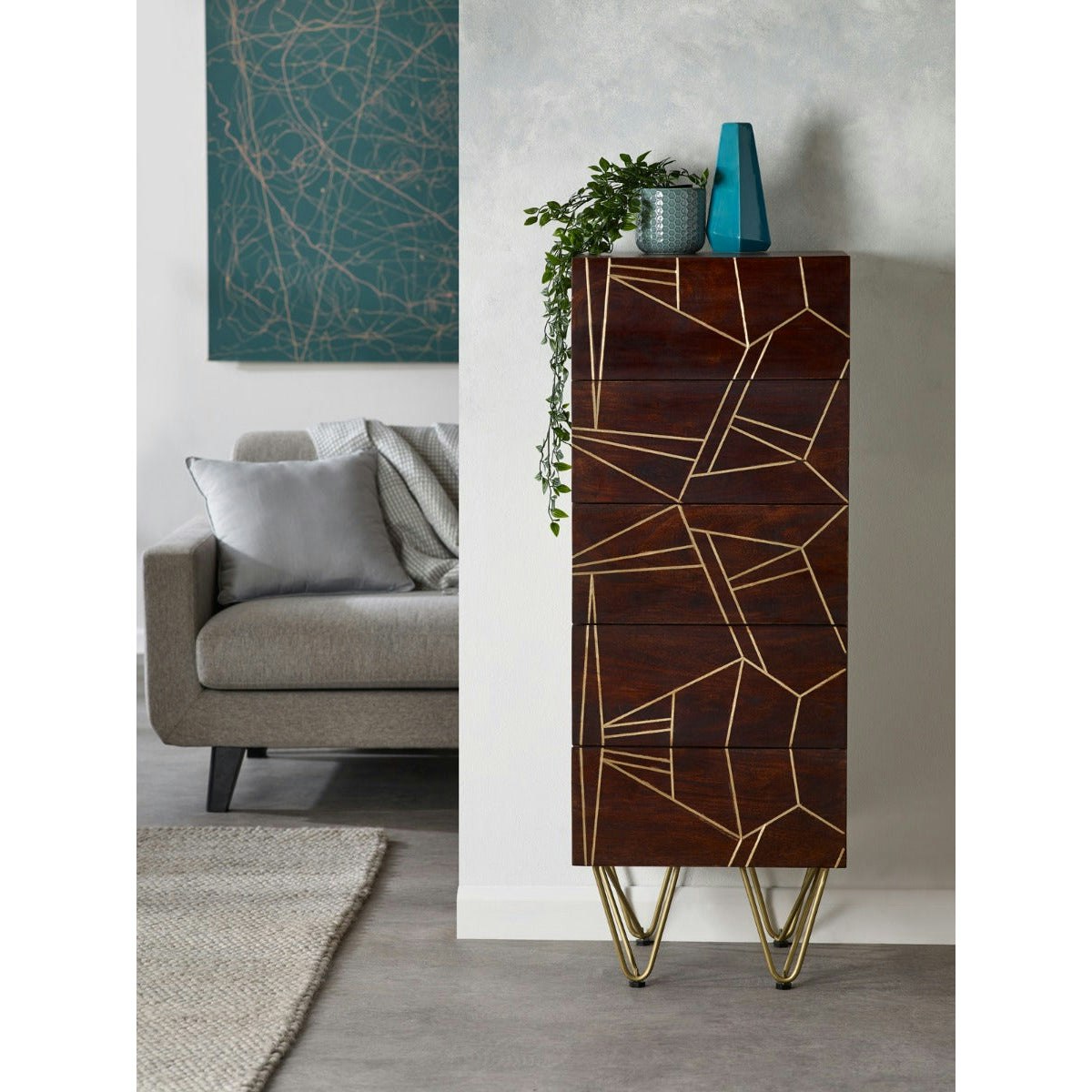 Ih Design Dark Tall Chest Of Drawers Bishop Mango - Wood - 5 - 45Cm X 40Cm X 120Cm (Lxdxh)