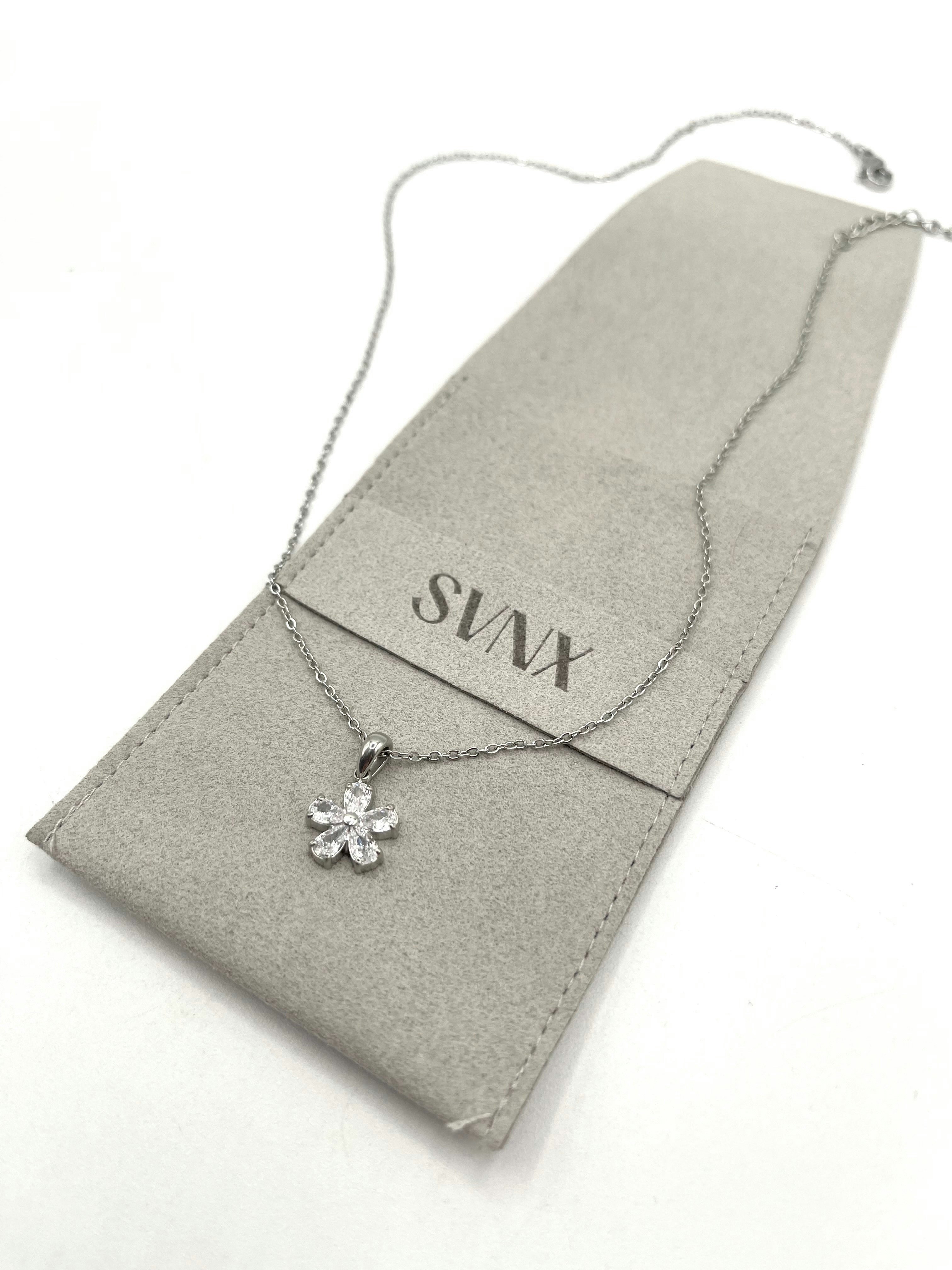 Svnx Silver Floral Crystal Pendant Necklace In Colour - One Size