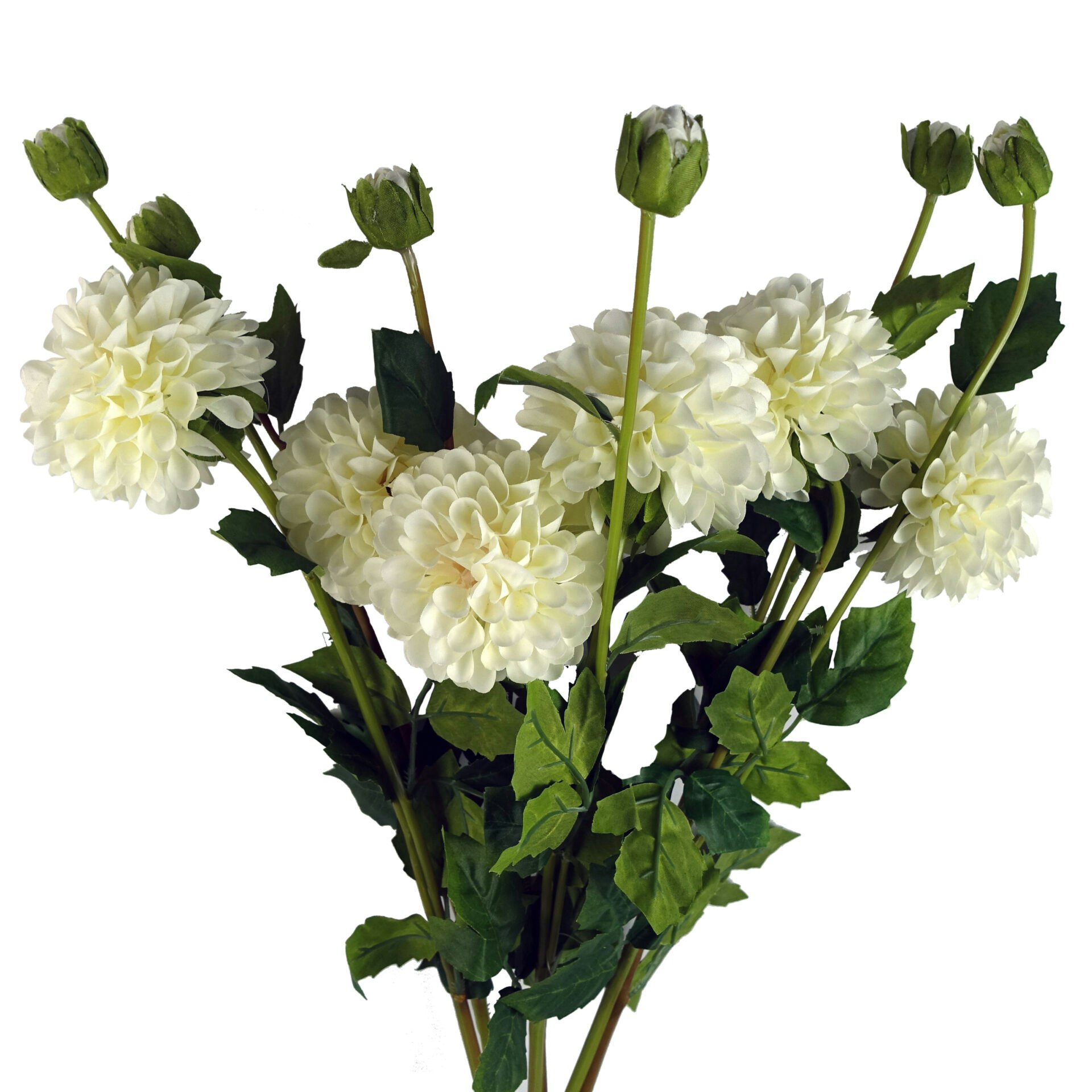 Leaf Cream Pack Of 6 X Artificial Dahlia Pompom Flower Stem - 6 X Dhalia Flower - - 75Cm