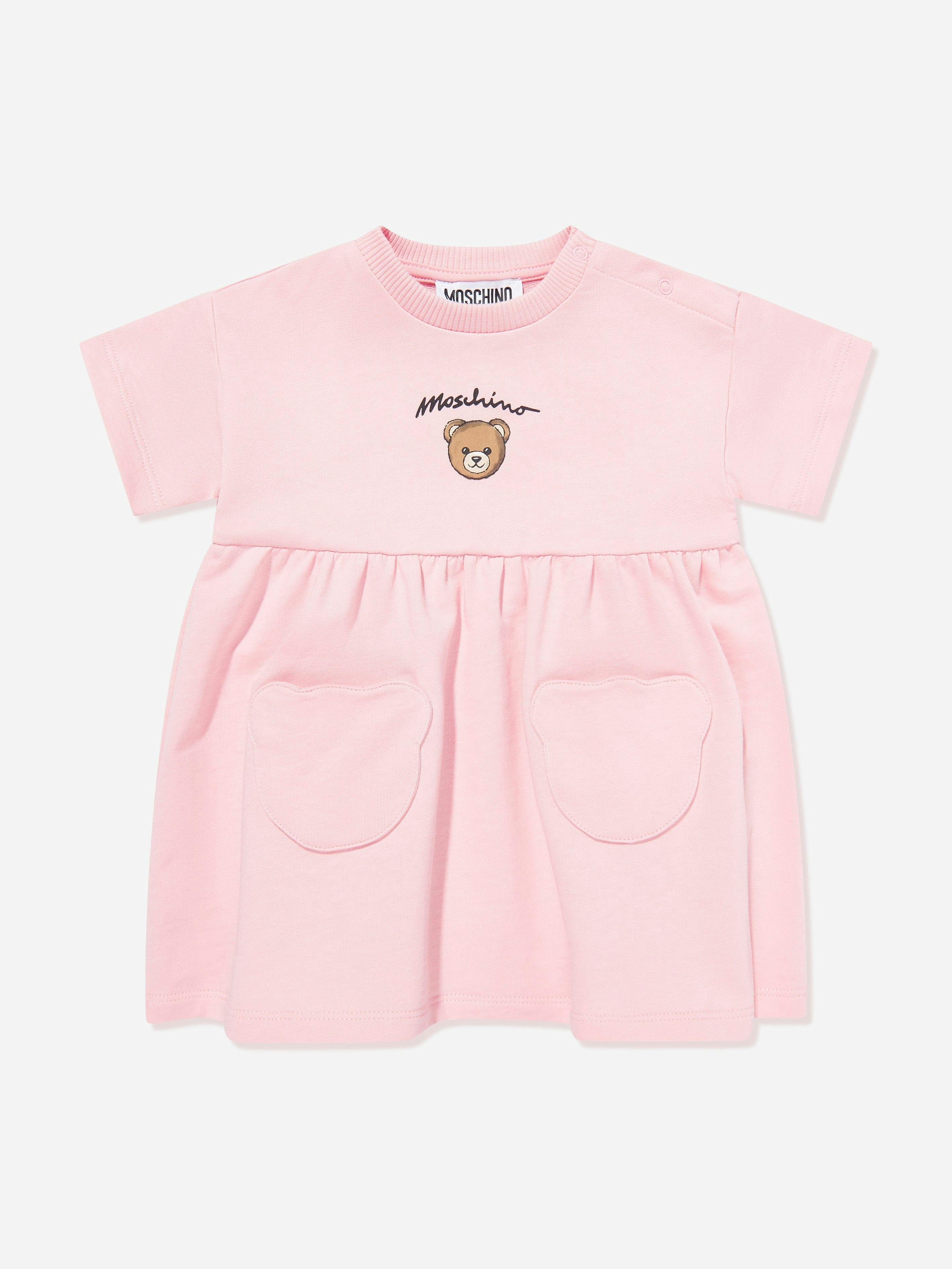 Moschino Kids Girls Pink Moschino Baby Bear Pocket Dress In - 9-12 Mths