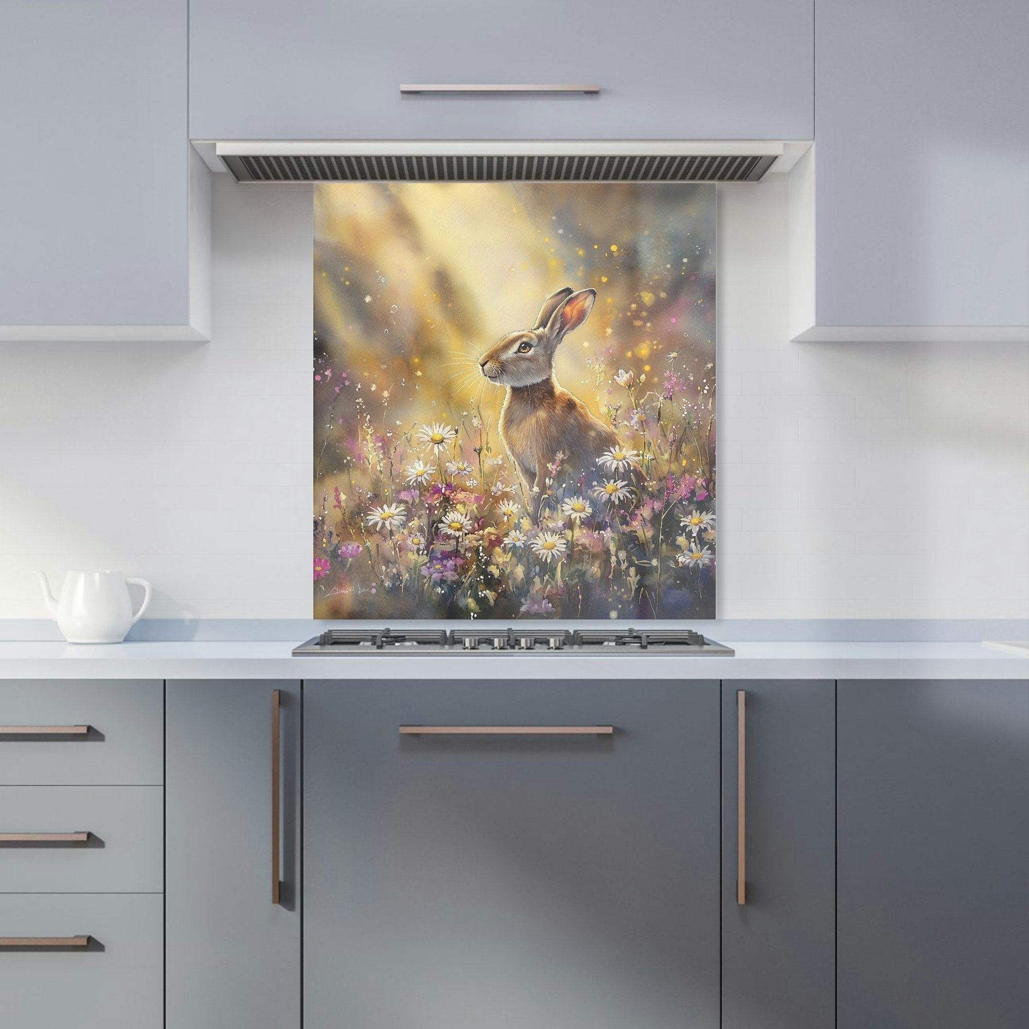 Warren Reed Hare In Meadow Glass Kitchen Splashback - W600mm X H650mm