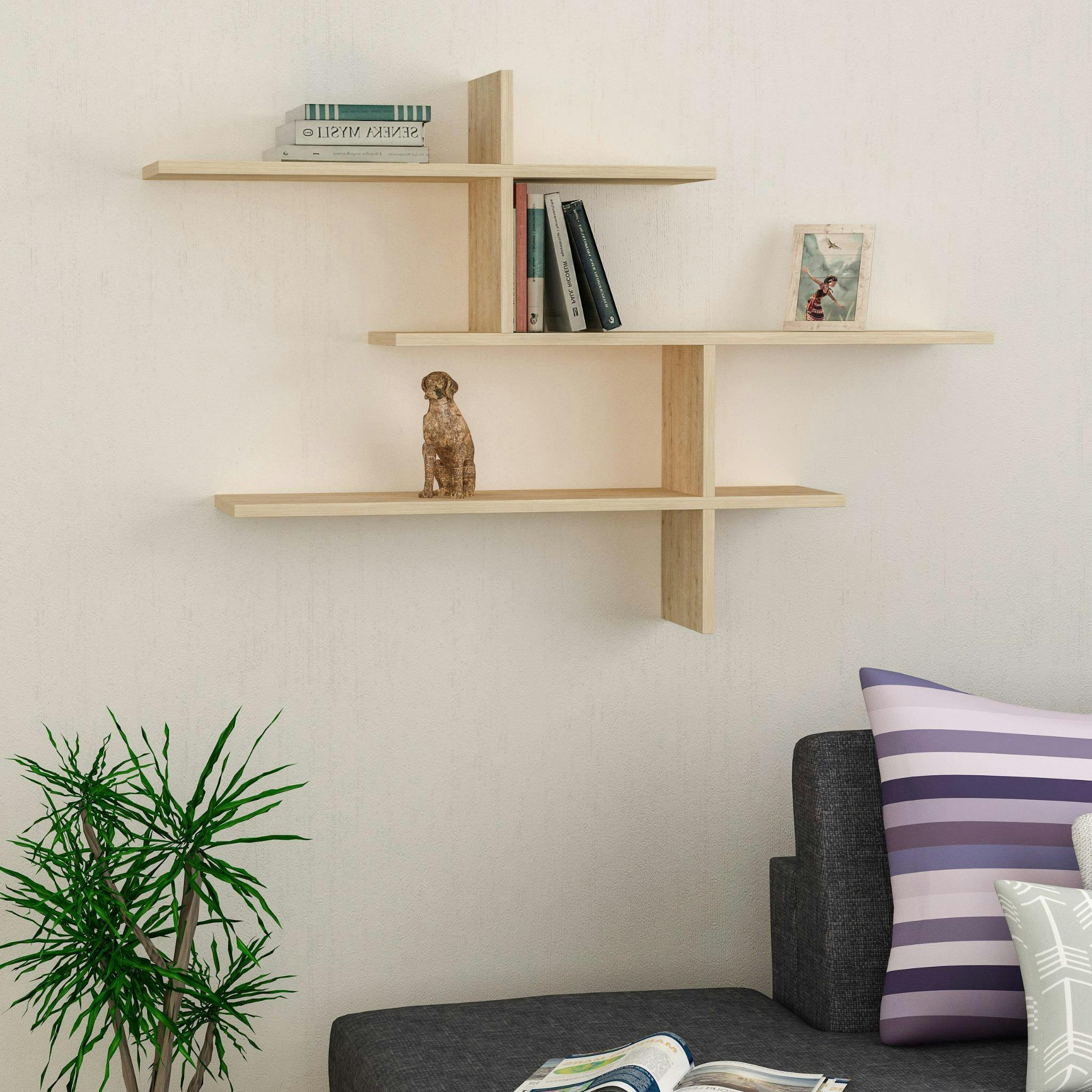 B&Q - Leo Oak 3-Tier Floating Wall Shelf 80CmModern Display Bookcase - Image 2