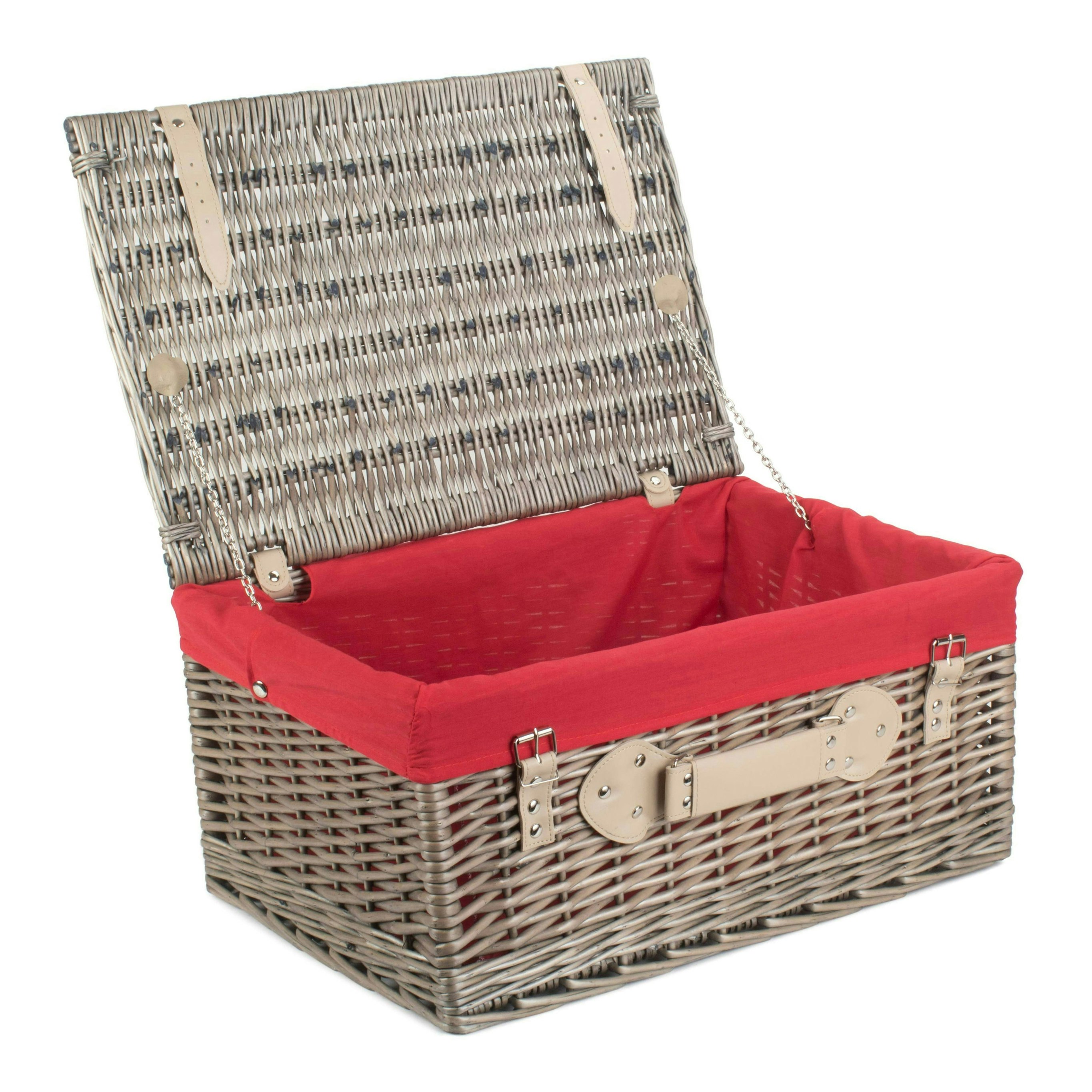 Red Hamper 51Cm Antique Wash Wicker Picnic Basket With Cotton Lining