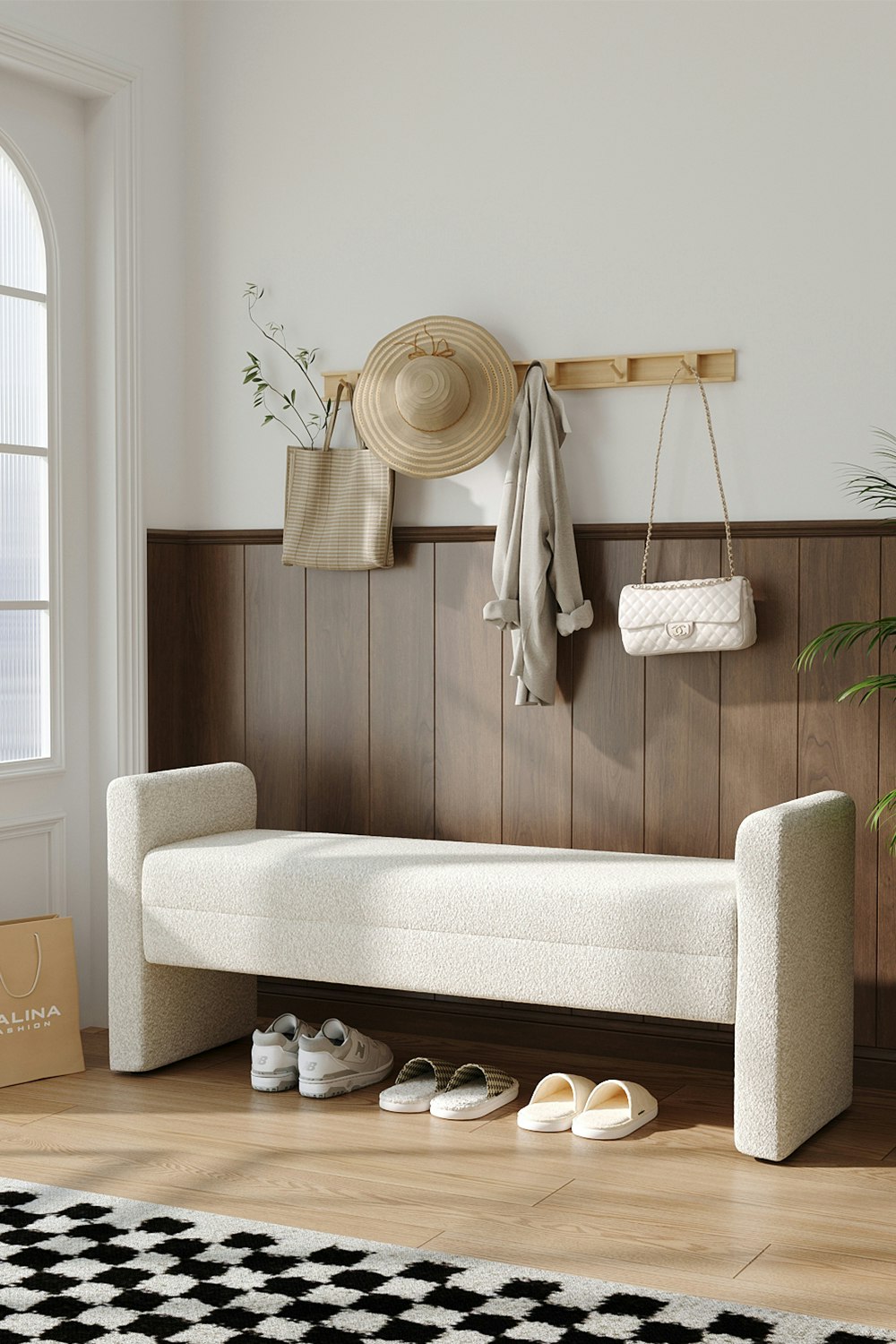 Rackhams White Teddy Upholstered H-Shaped Bench