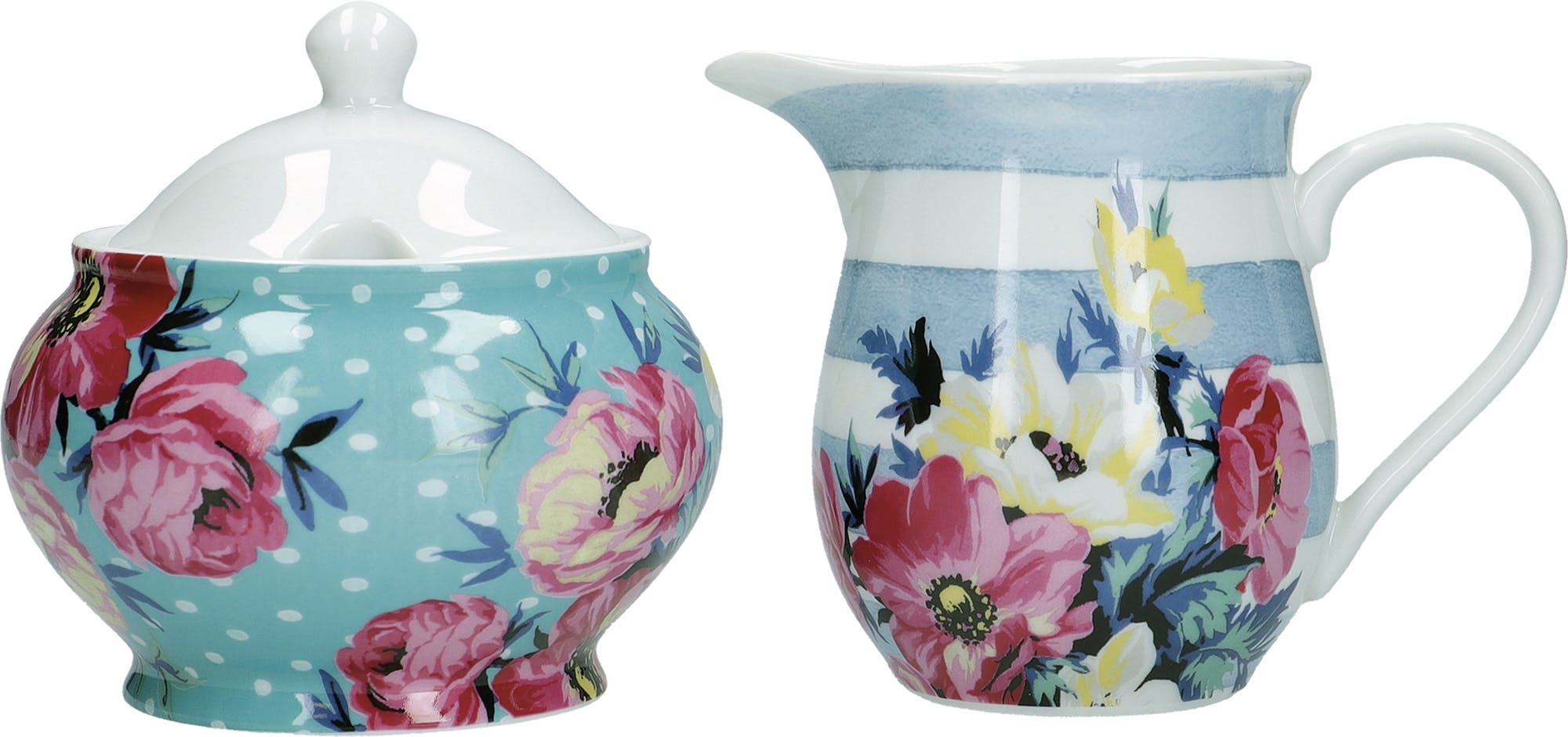 Rackhams Light/Blue/White Clovelly Porcelain Sugar Bowl And Creamer Set - Assorted - Ceramic - Sugar And Creamers