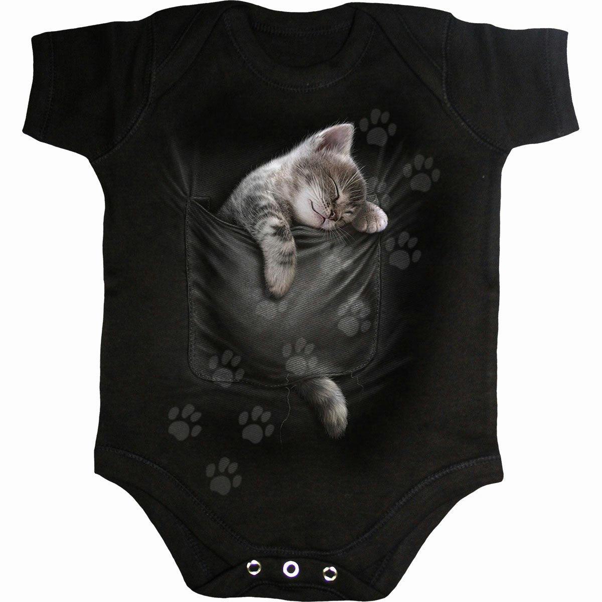 Spiral Direct Black Pocket Kitten - Baby Sleepsuit - Xs - Digital