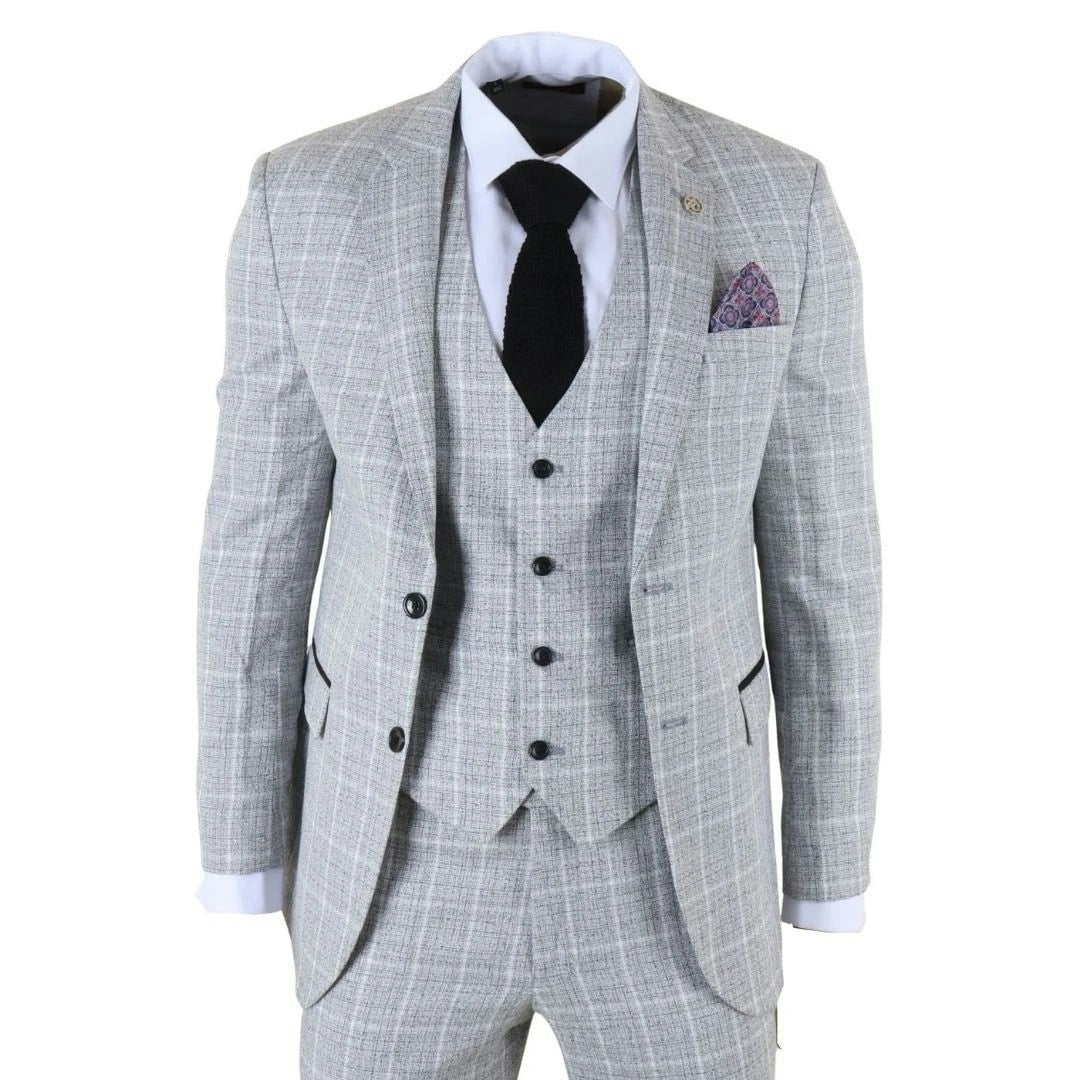 Truclothing Men's Grey Im11 - 3 Piece Tailored Fit Check Suit - 52" Jacket 46" Trousers