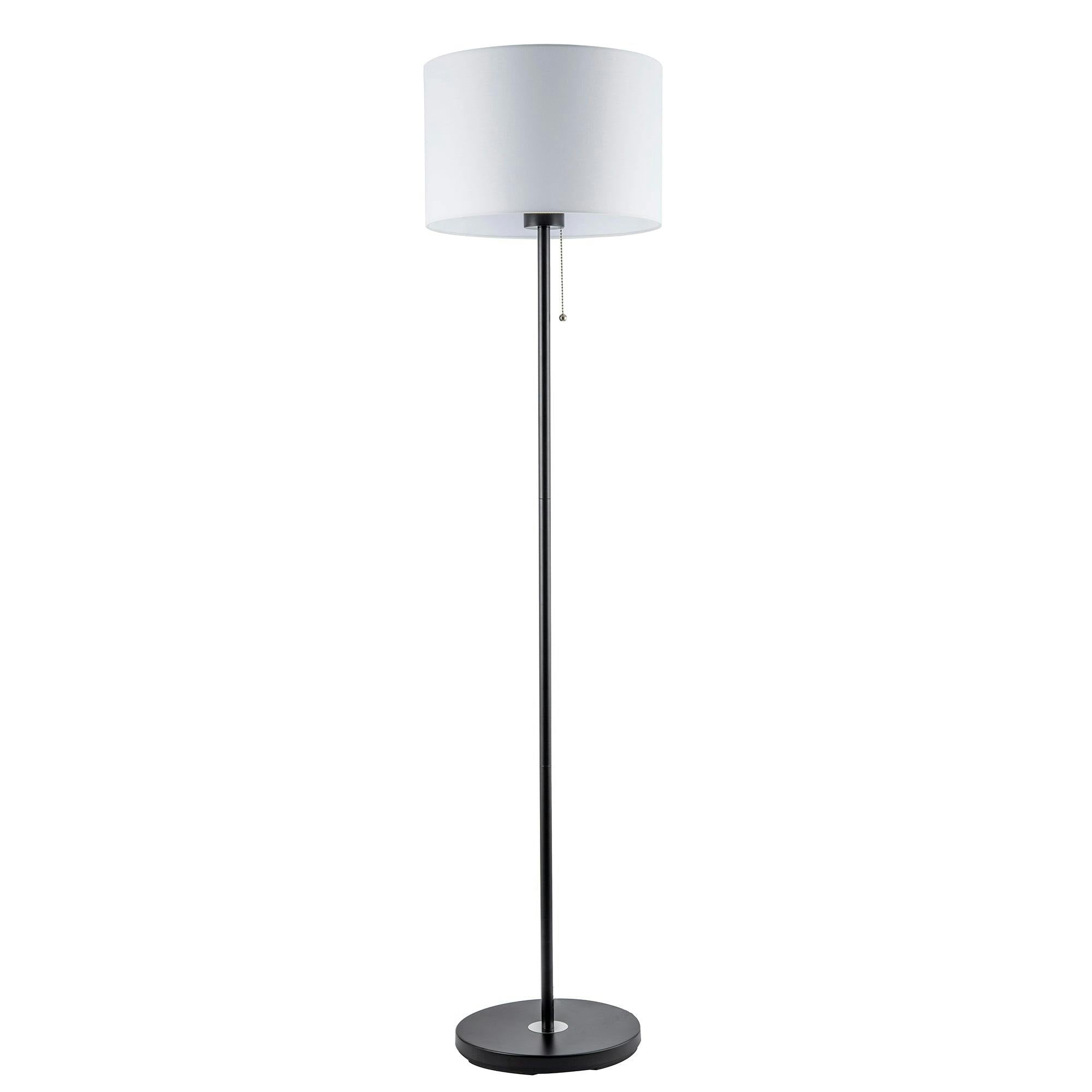 Rackhams Black Classic Matte Floor Lamp With Metal Pull Switch And Cotton Shade