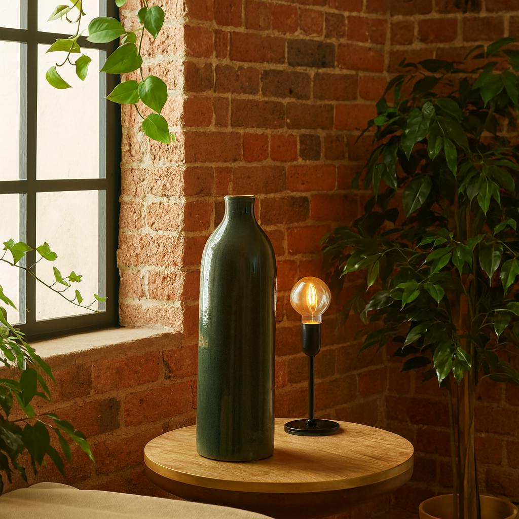 Wyld Haus Grey Bloomwood Glazed Tall Bottle Ceramic Vase Narrow Neck Crackle Effect