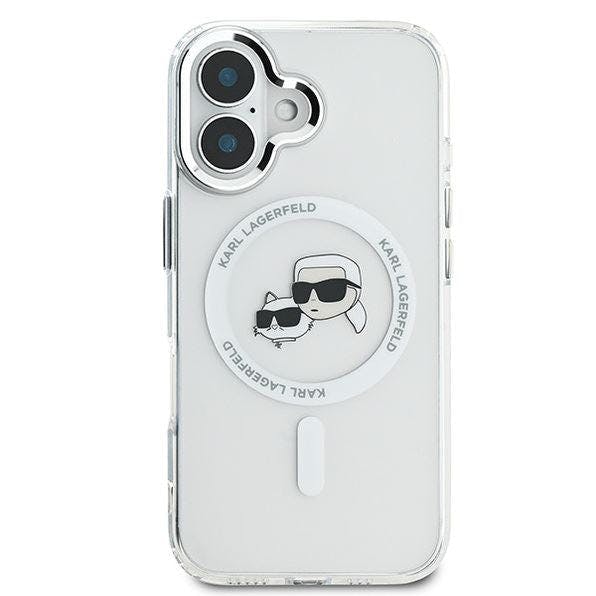 Karl Lagerfeld Light Iml Karl & Choupette Head Metal Frame Case With Magsafe For Iphone 16 6.1" Clear - Klhmp16shlskch