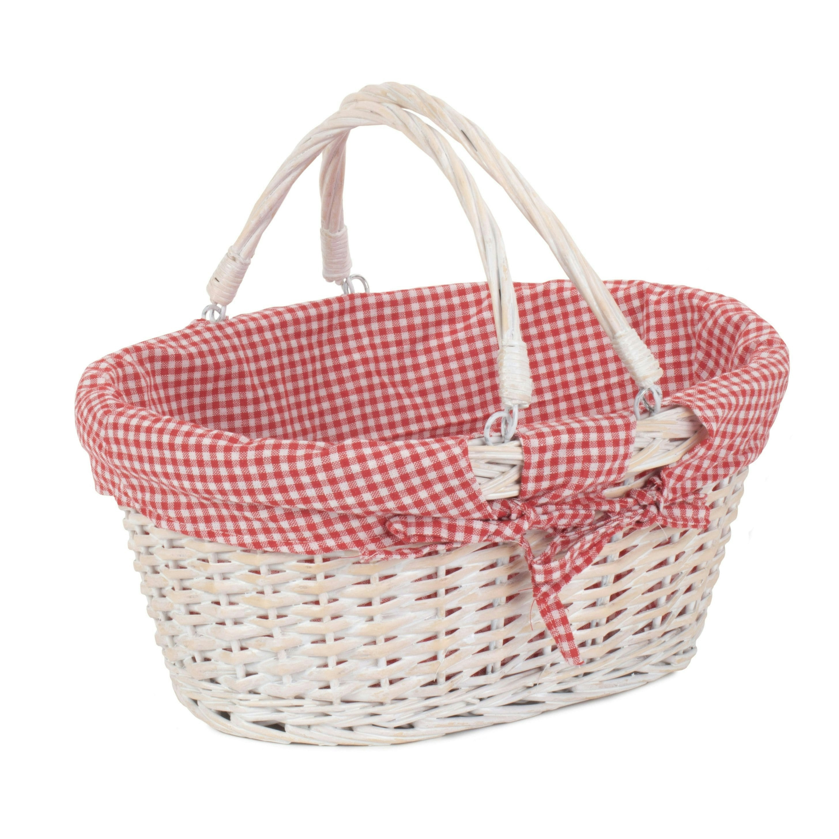 Red Hamper Red/White Hamper Whitewash Swing Handle Wicker Shopping Basket With And Checked Lining - Medium