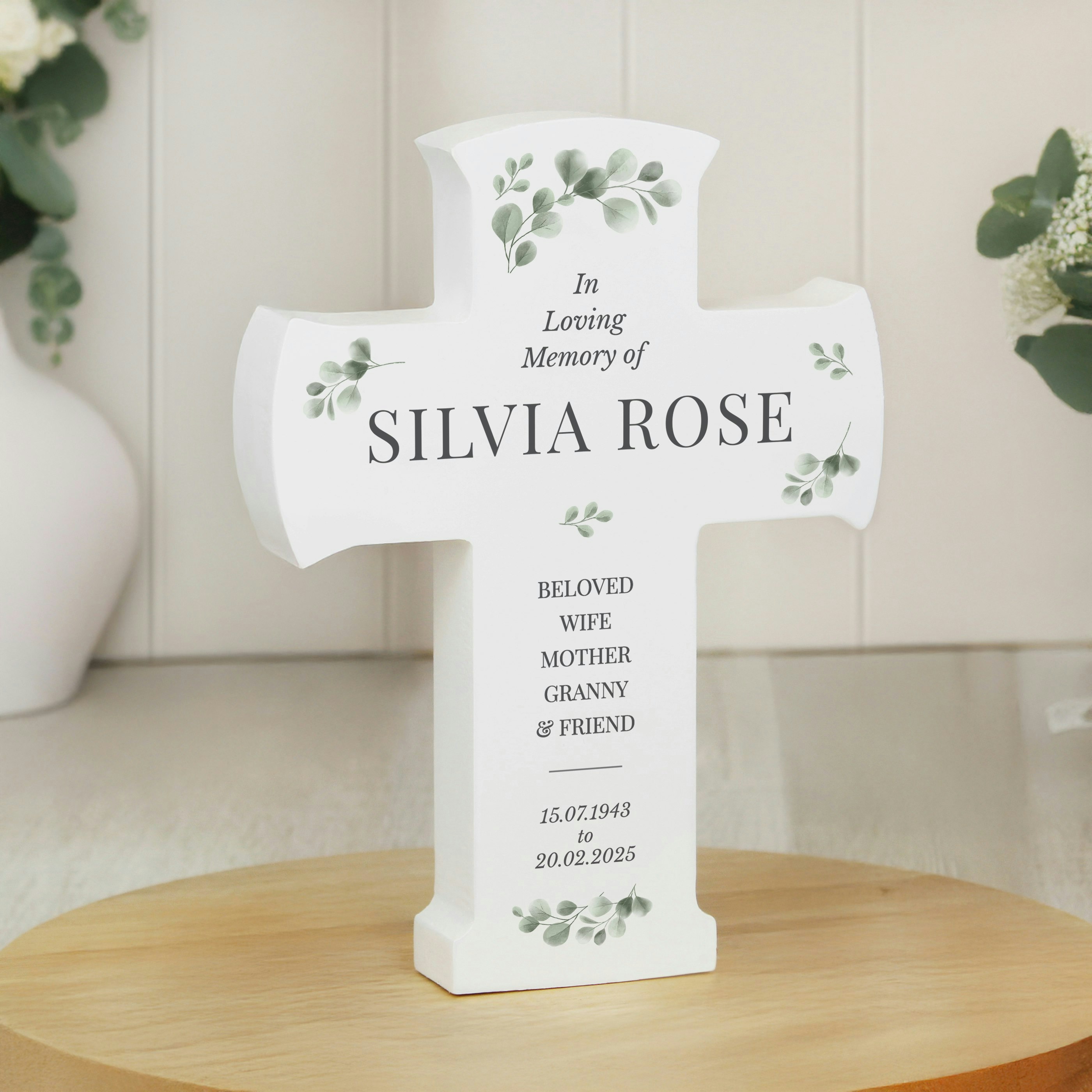 Rackhams Personalised Memorial Cross Wooden Ornament
