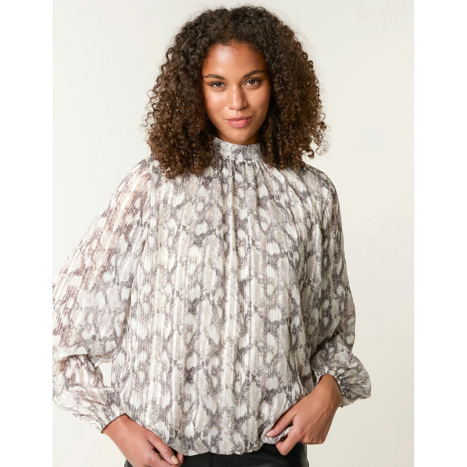 Blue Vanilla Blue/Grey Vanilla Rhinestone Studded Snake Print Blouse - M
