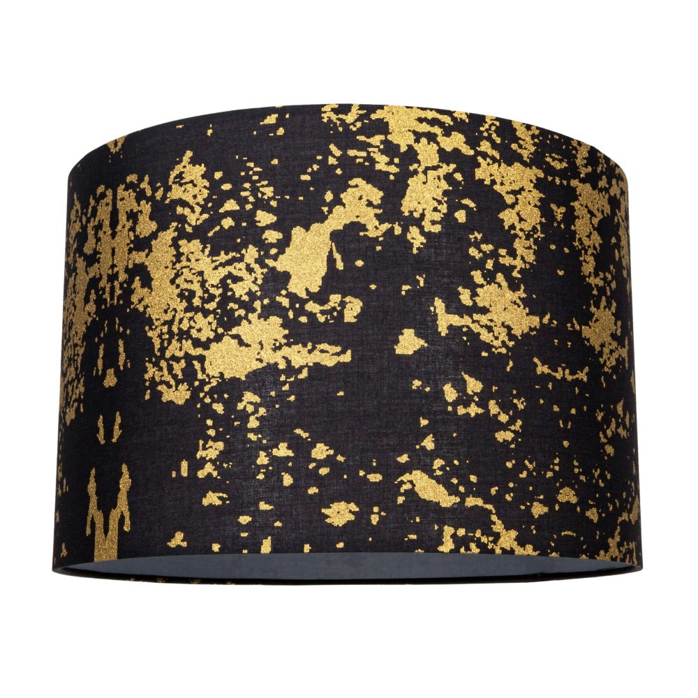 Rackhams Black/Gold Modern Cotton Fabric Lamp Shade With Foil Decor For Table Or Ceiling