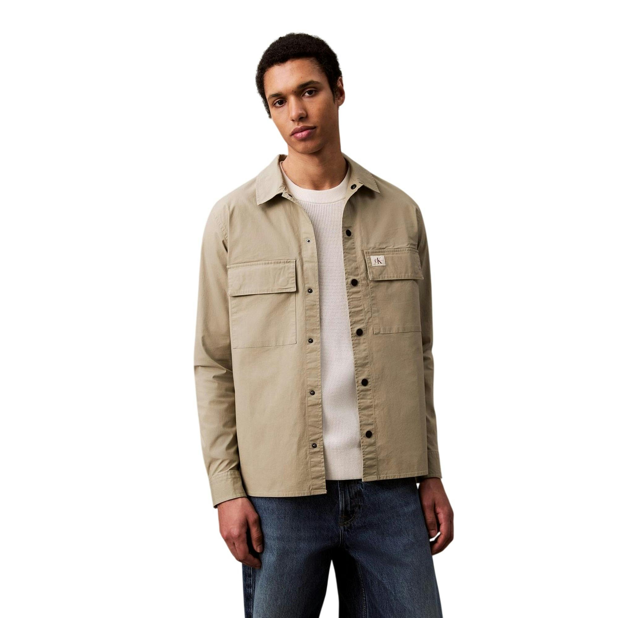 Calvin Klein Men's Cotton Overshirt - Oak - Xxl - Oak - 97% Regenerated Cotton/3% Elastane
