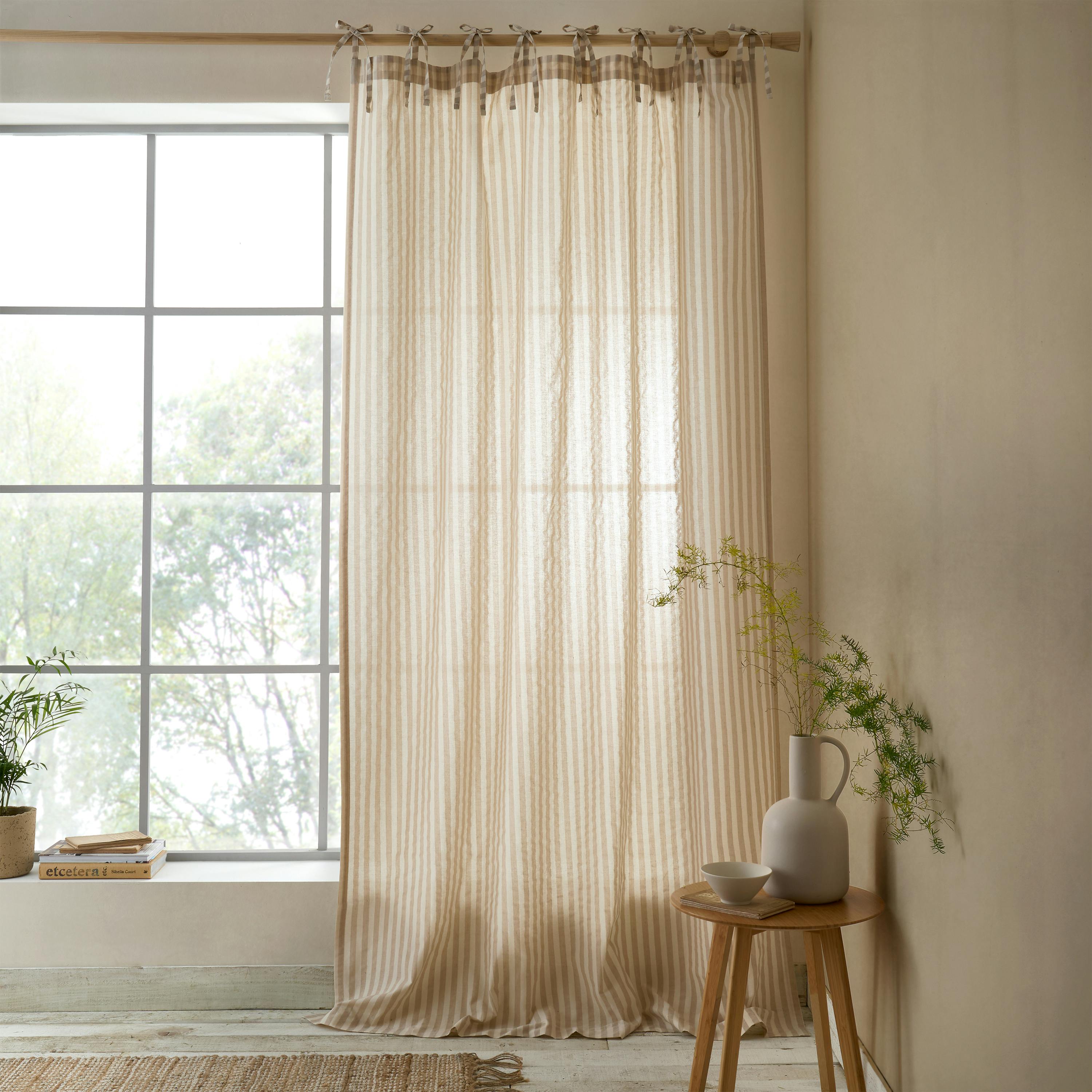 Rackhams Light Zanzibar Woven Stripe Voile Curtain Panel Natural - 140 X 229 Cm - Natural